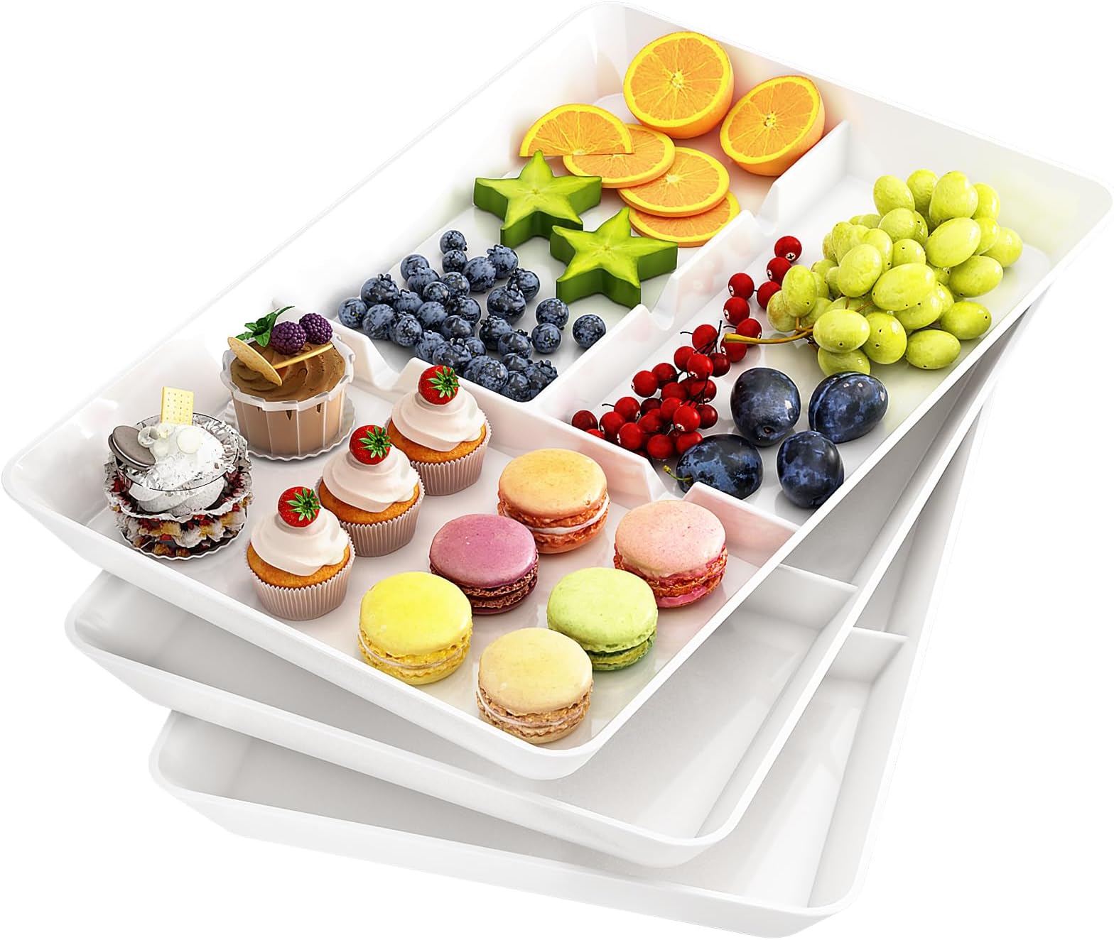 WELDUN 3 Pack Serving Tray Plastic, Compartment Serving Platters, BPA free, Dinner/Fruit/Snack Food Tray for Kichen, Bar, Buffets, Party, Thanks Giving Day, Christmas