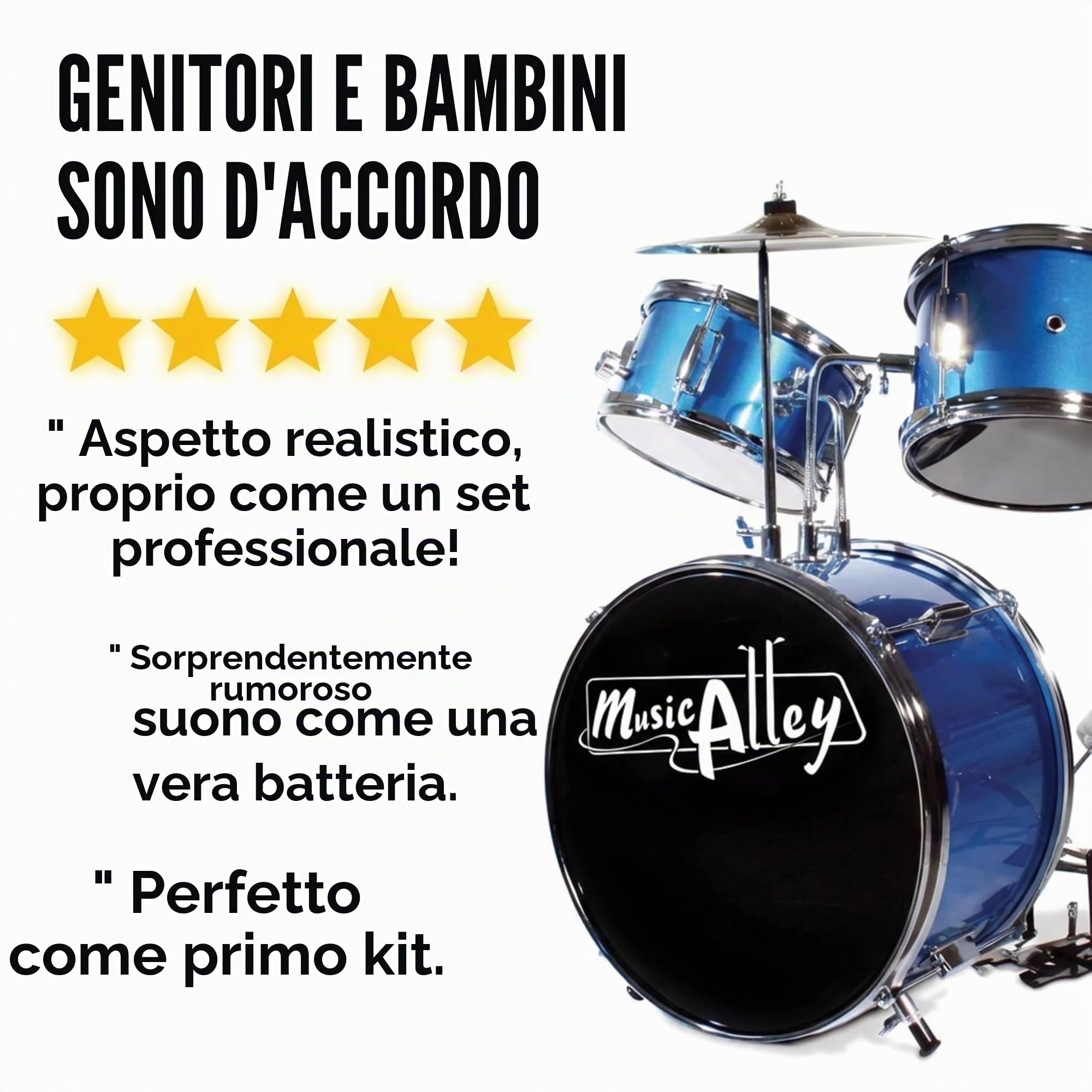Batteria Music Alley Junior con sgabello e bacchette