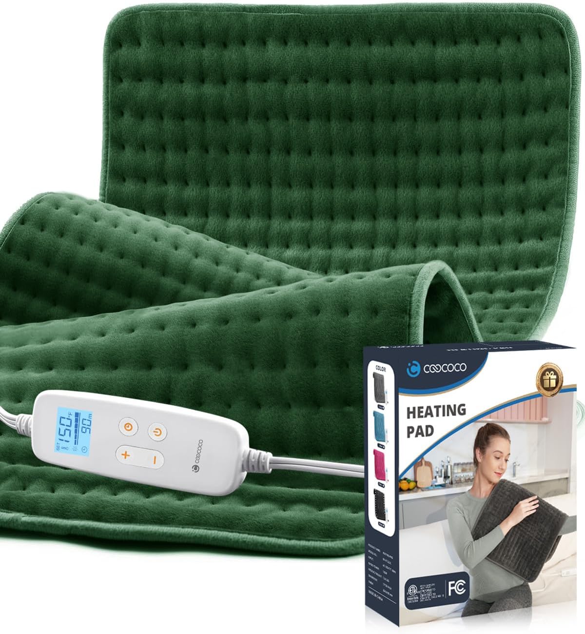 Heating Pad for Back Pain Relief (17" x 33"), 6 heat settings, auto shut-off, dry/moist heat