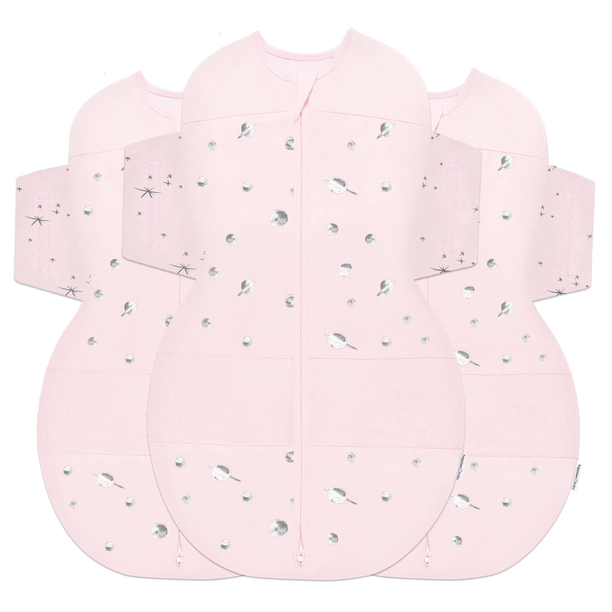 Happiest Baby SNOO Sleep Sack - 100% Organic Cotton Baby Swaddle Blanket - Doctor Designed Promotes Healthy Hip Development - 3-Pack Bundle (Rose Planets, S, M, L)