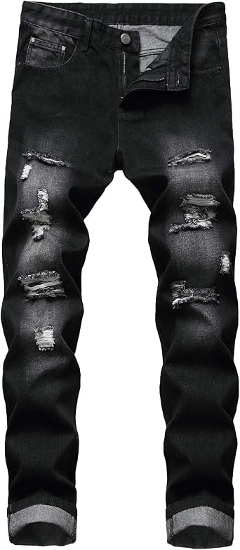 Mens slim-fit stretch denim jeans featuring a ripped Stretch Regular Pants. Suitable for fashion outings, business negotiations, holiday parties, and outdoor trips. Easy to match with various tops.