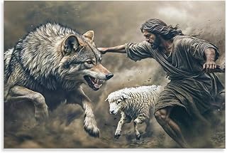 Jesus Saves The Lost Lambs Canvas Wall Art Jesus Christ And The Lamb Painting Print Good Shepherd Poster Christian Paintings Savior God Bedroom Living Room Decoration 12x18inch(30x45cm)