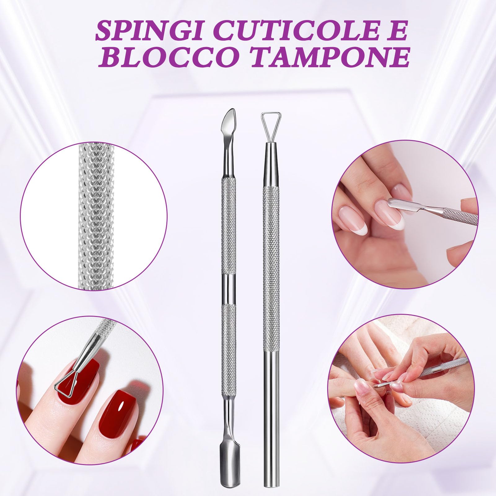 Set di Rimuovi Smalto per Unghie - 10 pinzette + raschietto + spingi cuticole + 100 dischetti di cotone + spazzola per unghie, per limatura semipermanente delle unghie, per salone e casa