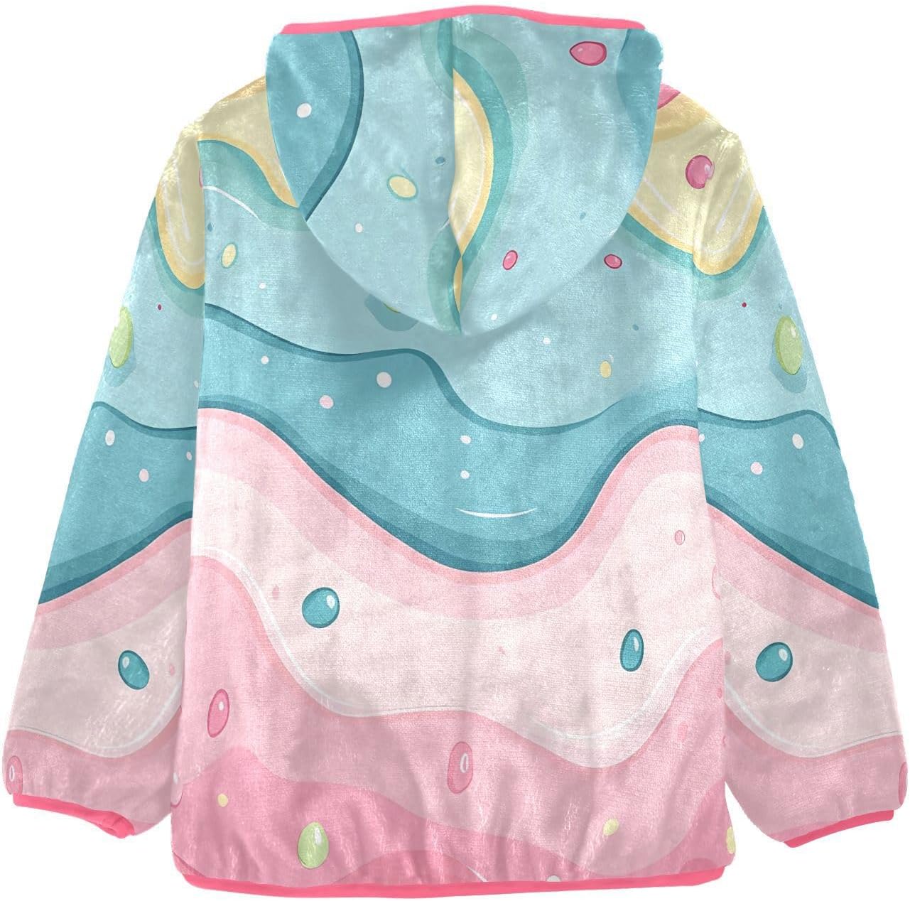 ALAZA Cute Ice Cream Hoodie Jacket for Girls Toddler Fleece Zip Up Coat Plush Jacket Long Sleeve Outerwear for 3 Years