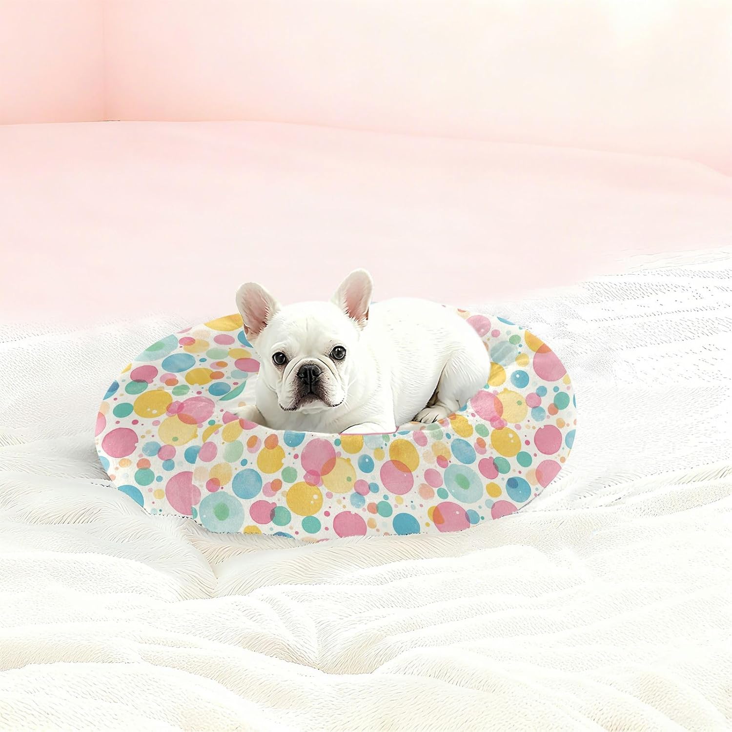 Pet Dog Beds Anti-Slip Fluffy Cat Pillow Bed for Small Size Pets Supplies M Cartoon Colorful Dots Circle