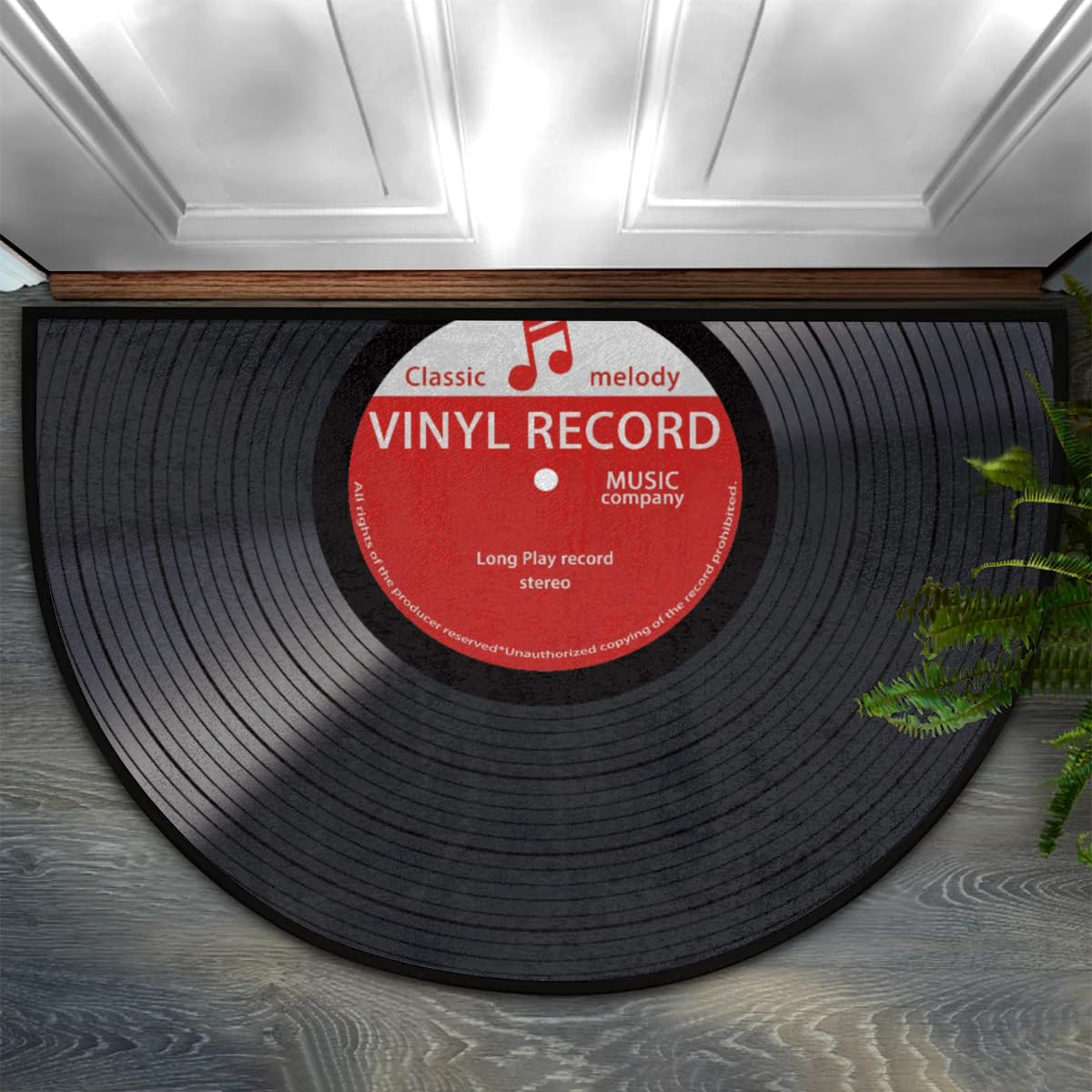 Music Vinyl Record Half Round Door Mat - Non-Slip Washable Half Circle Area Rug,Half Moon Rugs for Outdoor and Indoor Home Entrance, Bedroom, Living