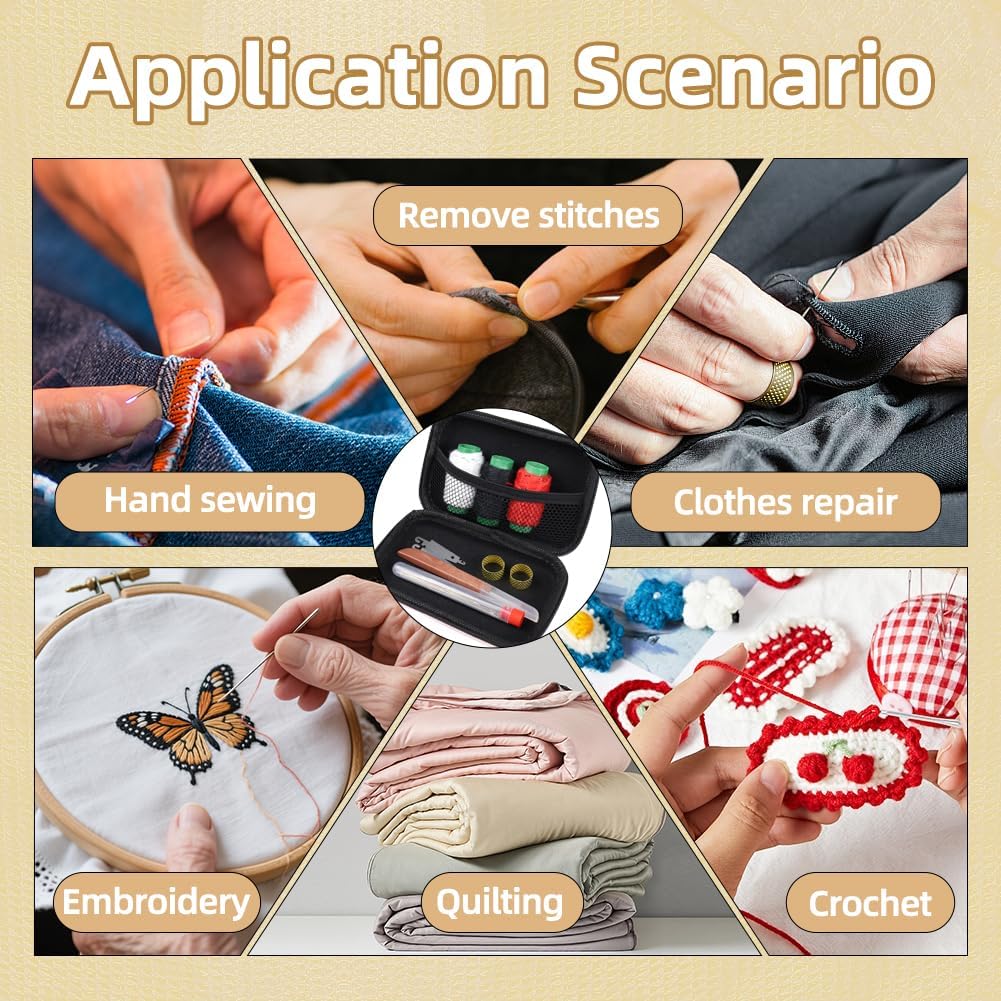 34PCS Big Eye Steel Sewing Needles Kit, 5 Size Stainless Steel Needle Sewing Set with Threader, Thimble, Case for Crafts, Repair, Quilting, Suitable for DIY Craft Enthusiasts, Beginner-Friendly - Image 7