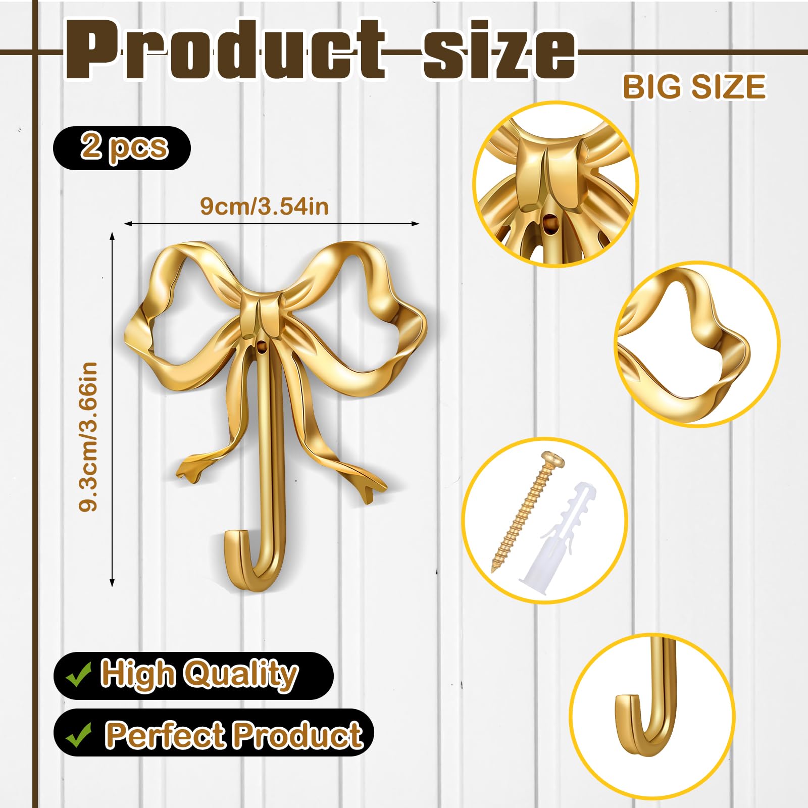 Bow Hanger Coolnut 2pcs Bow Knot Hooks Brass, Inch Cute