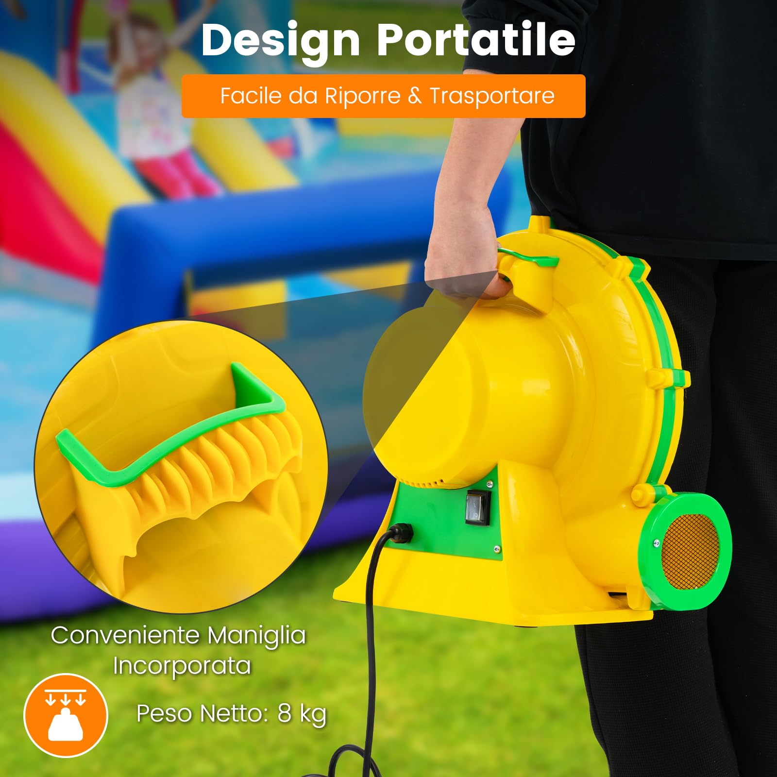 COSTWAY Ventilatore di Aria del Castello Gonfiabile, Soffiatore per Giochi Gonfiabili con Cavo di Alimentazione, per Castello Gonfiabile, Scivolo Acquatico e Giochi Gonfiabili (950W)