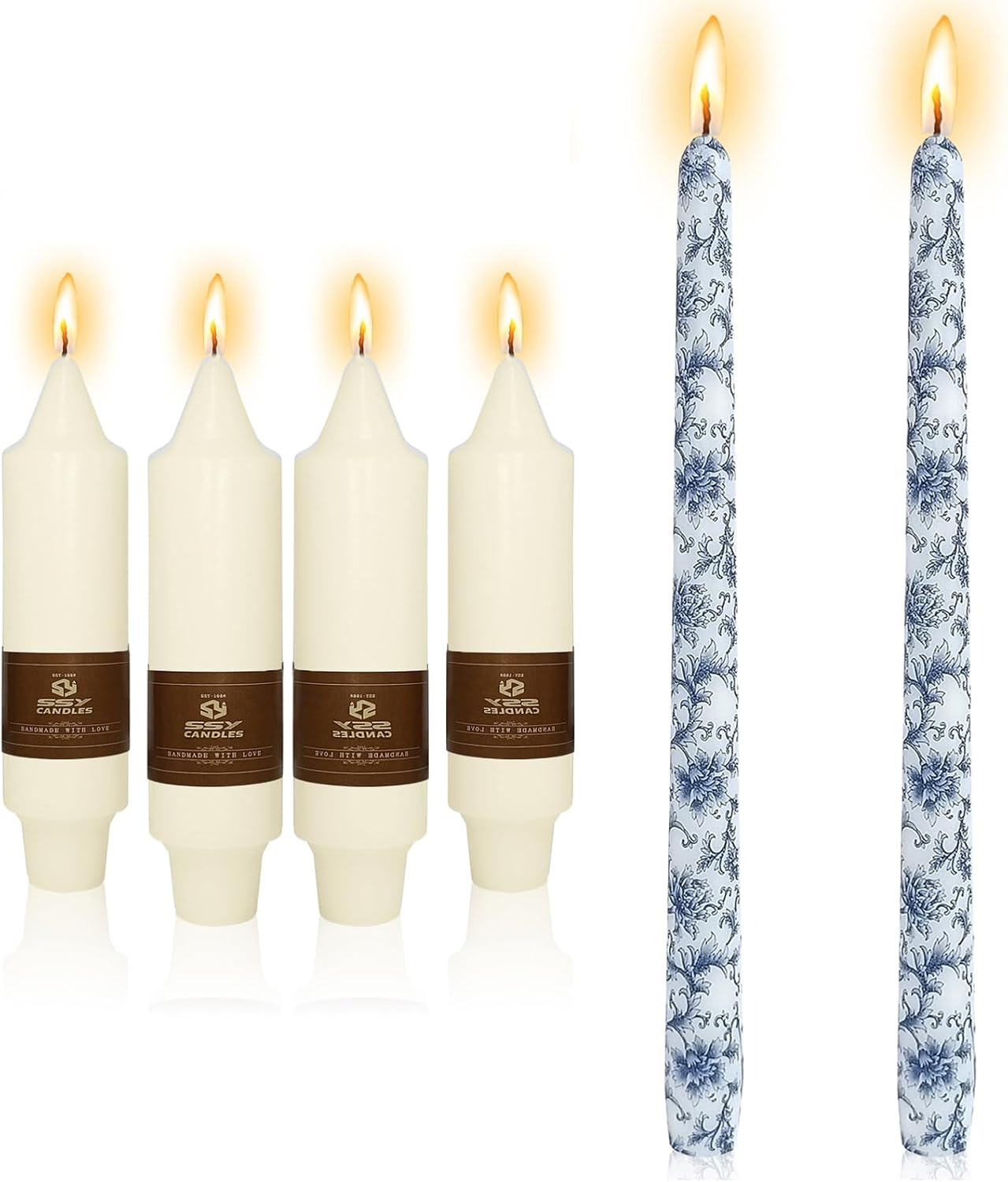 NJAO HOO Candlesticks Tapered Candle Unscented Candle Sticks for Home Decor Wedding Party Dinner Candles, Set of 6