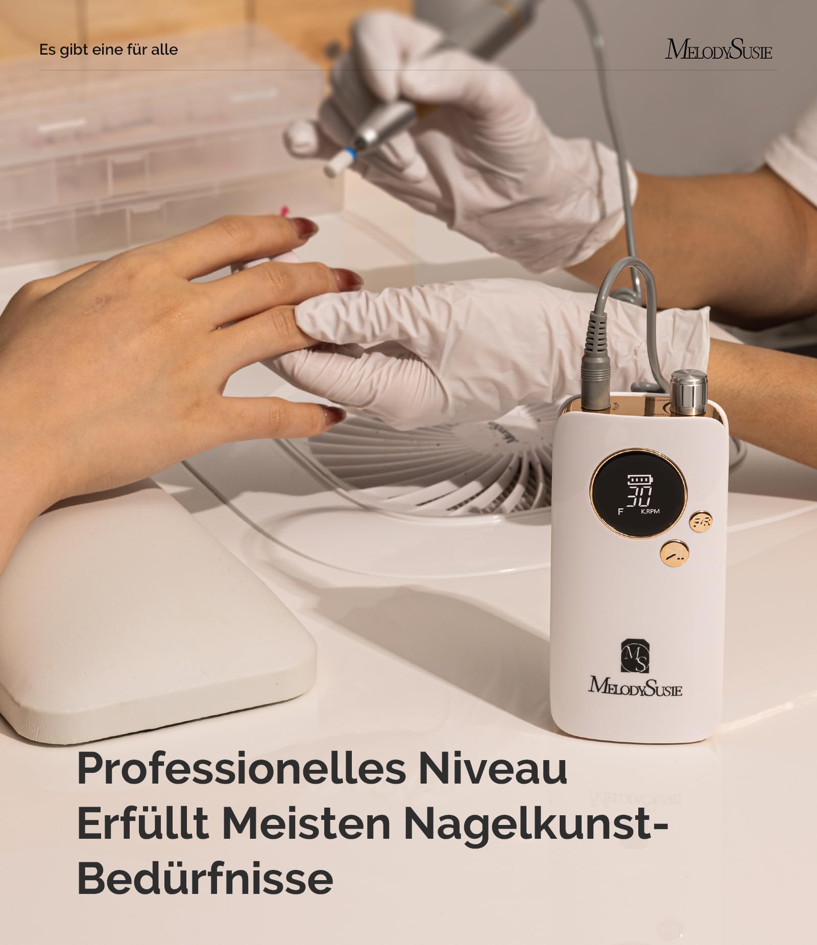 MelodySusie Tragbarer Nagelfräser 30000 RPM, SC320F Professionelle Kabellose Elektrische Nagelfeile für Acrylnägel Gel Polieren Entfernen, Efeile Nagelset für Maniküre Salon Zuhause (Weiß/Gold)