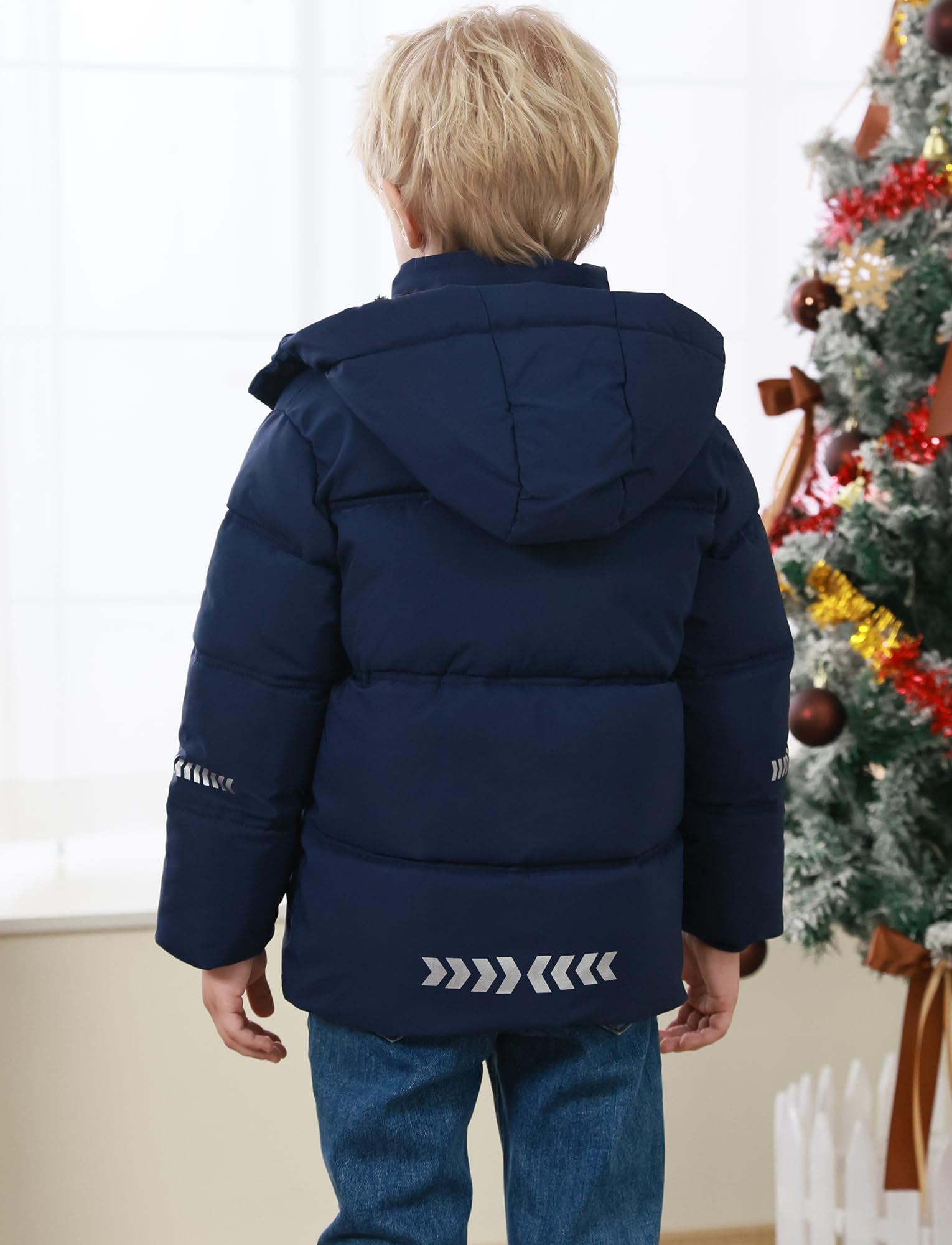 FEOYA Jungen Winterjacke Fleece Reflektierende Kinder Jacke Winter Schnee Teenager Daunenjacke Warme Coole Steppjacke Parka Mit Kapuze Mantel Wasserdicht Verdickte Gefüttert 4-12 Jahre