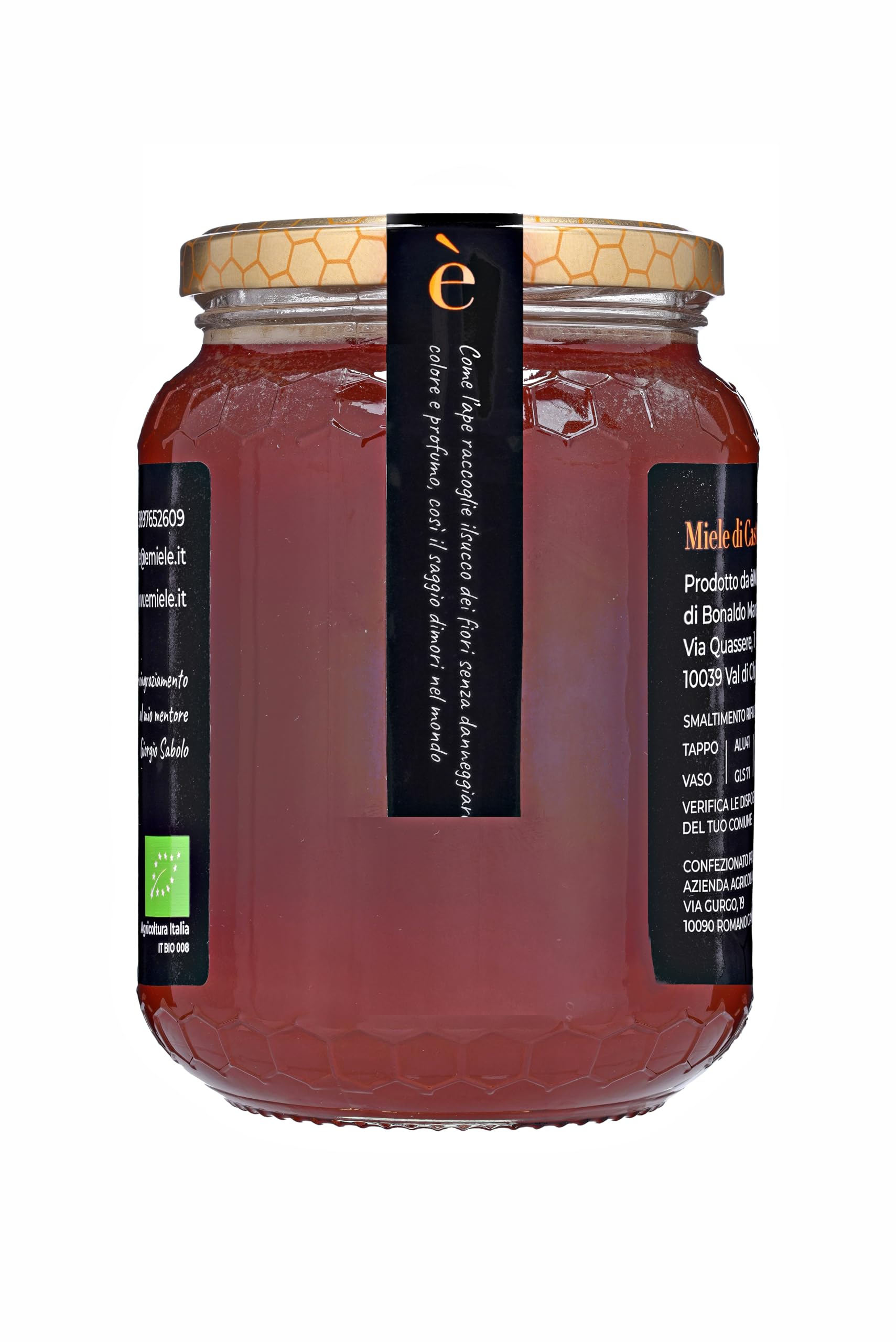 èMiele - Miele biologico Italiano di Castagno, 1000 gr, raccolto in Valchiusella - Piemonte - Italia