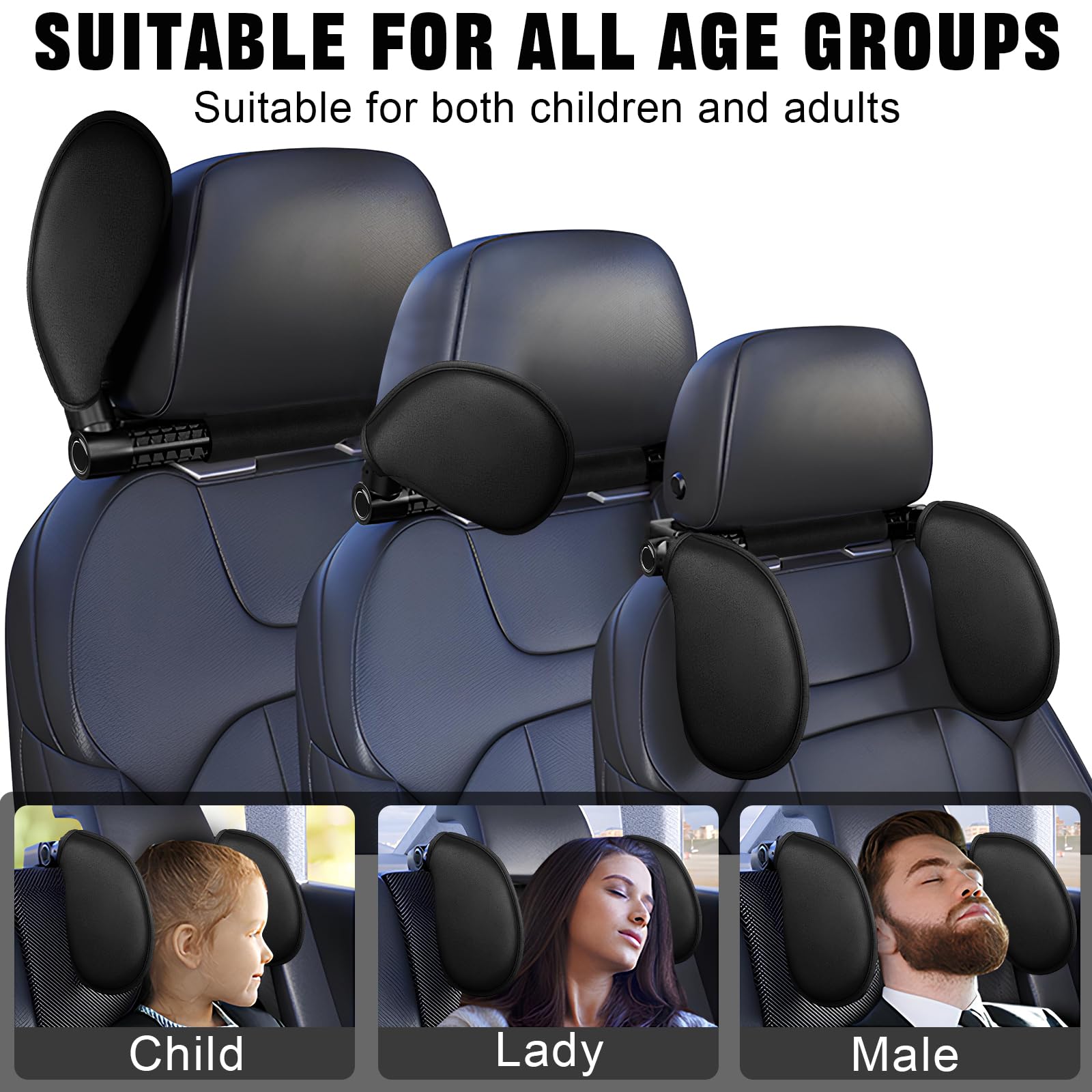 Appuie Tete Voiture, Cale Tete Enfant Voiture Réglable à 360°, Adapté aux Adultes et aux Enfants, Facile à Installer, pour Dormir Pendant Les Longs Voyages en Voiture