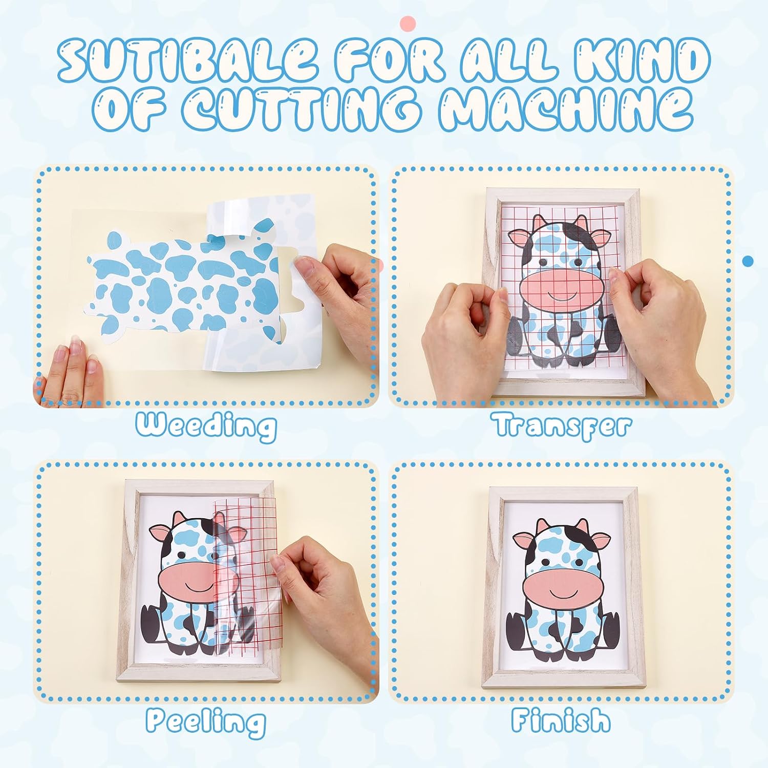 Tintnut Cow Printed Permanent Vinyl 8 Sheets 12"x10" Cowhide Adhesive Vinyl | Animal cow patterned,home decor self sticker vinyl sheets,for most cutting machine,easycut & weed,stretchy& w