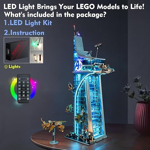 Miniatura 4 de LocoLee Kit de luz LED creativa con control remoto para Lego Avengers Tower 76269 (solo luces, sin modelos), juego de luces de control remoto