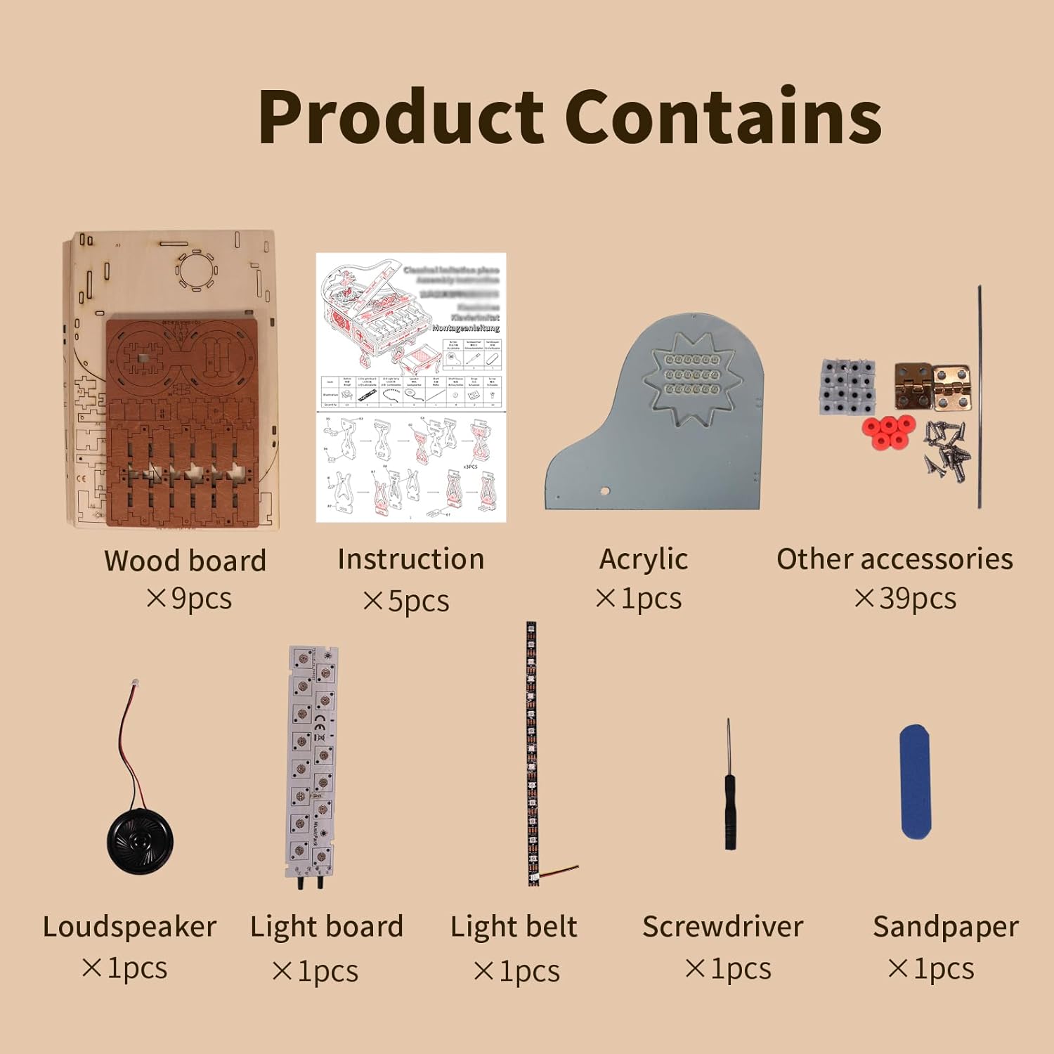 Music Park 3D Wooden Puzzles Model Kits for Adults to Build Piano Music Box Can Be Paly with Lights Gifts for Christmas - Image 5