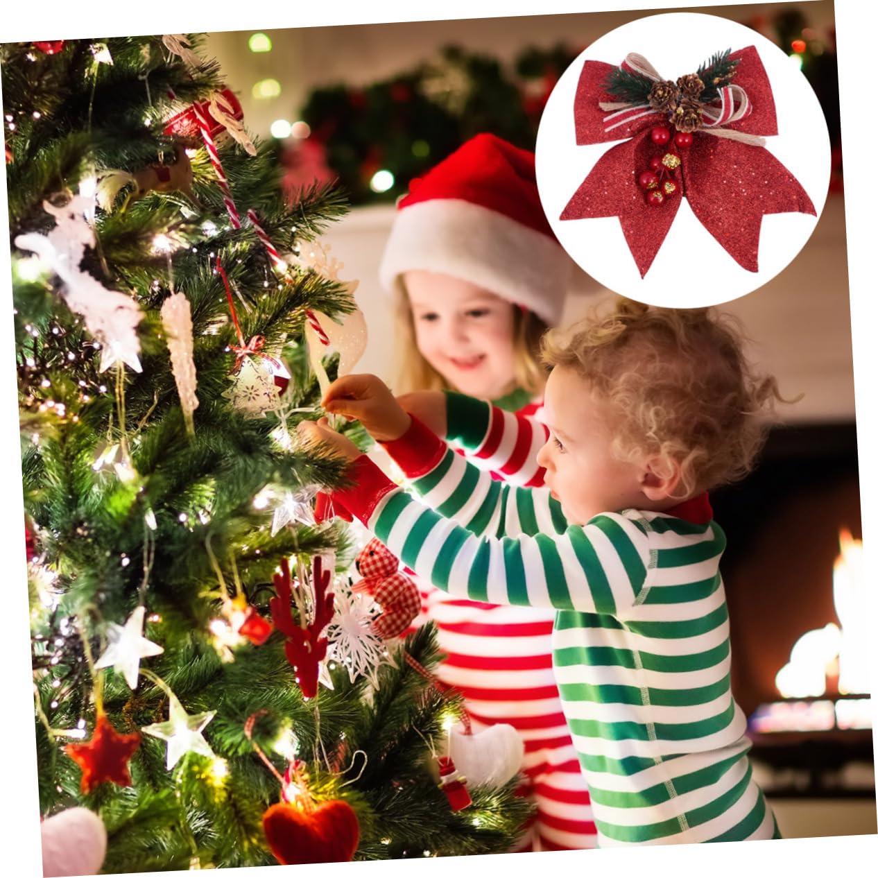 Abaodam 12pezzi Decorazioni Natalizie con Fiocchi Glitterati per Albero di Natale Addobbi Festivi Materiale di qualità per Atmosfere Incantevoli