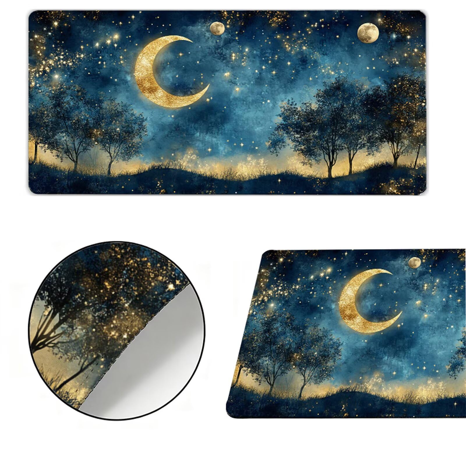 Podkładka pod mysz XXL 1200 x 400 x 3 mm podkładka pod mysz księżyc podkładka pod mysz granatowy poprawia precyzję i szybkość, wodoodporne antypoślizgowe, szyte krawędzie, akcesoria do gier, komputer
