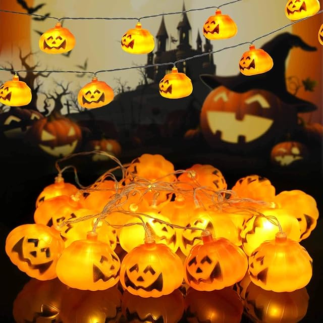 KIBDSNG Halloween String Lights, 9.8FT 20 LED 2 Modes Pumpkin String Lights for Halloween Party Indoor Outdoor Home Festival Decoration