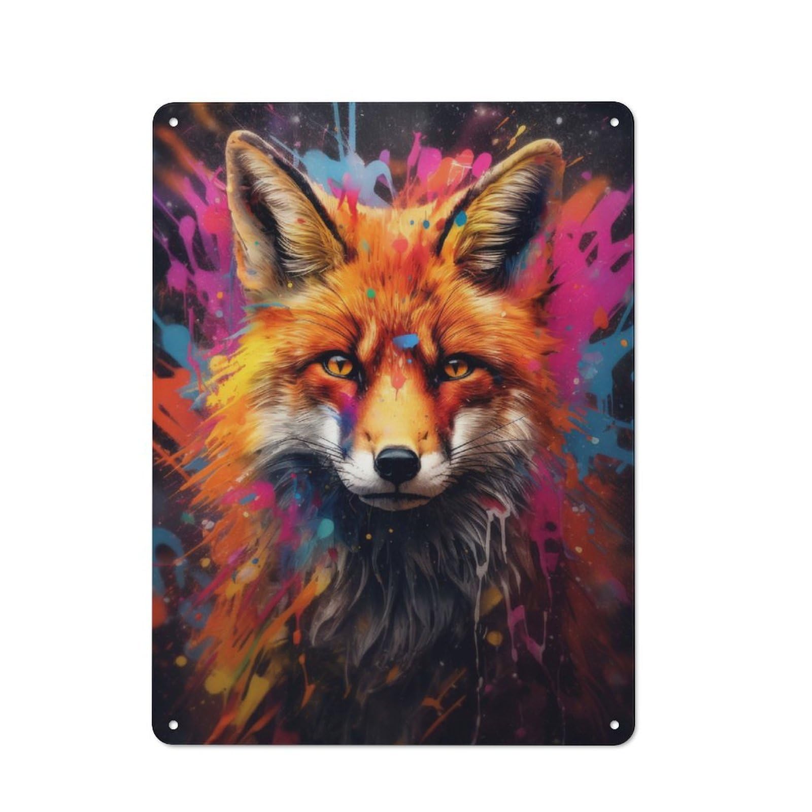Junmoney Graffiti Splatter Fox Wall Bistro Style Tin Wall Sign 40X30cm, Shop Wall Decor For Takeaway, Bar, Kitchen Or Counter Area