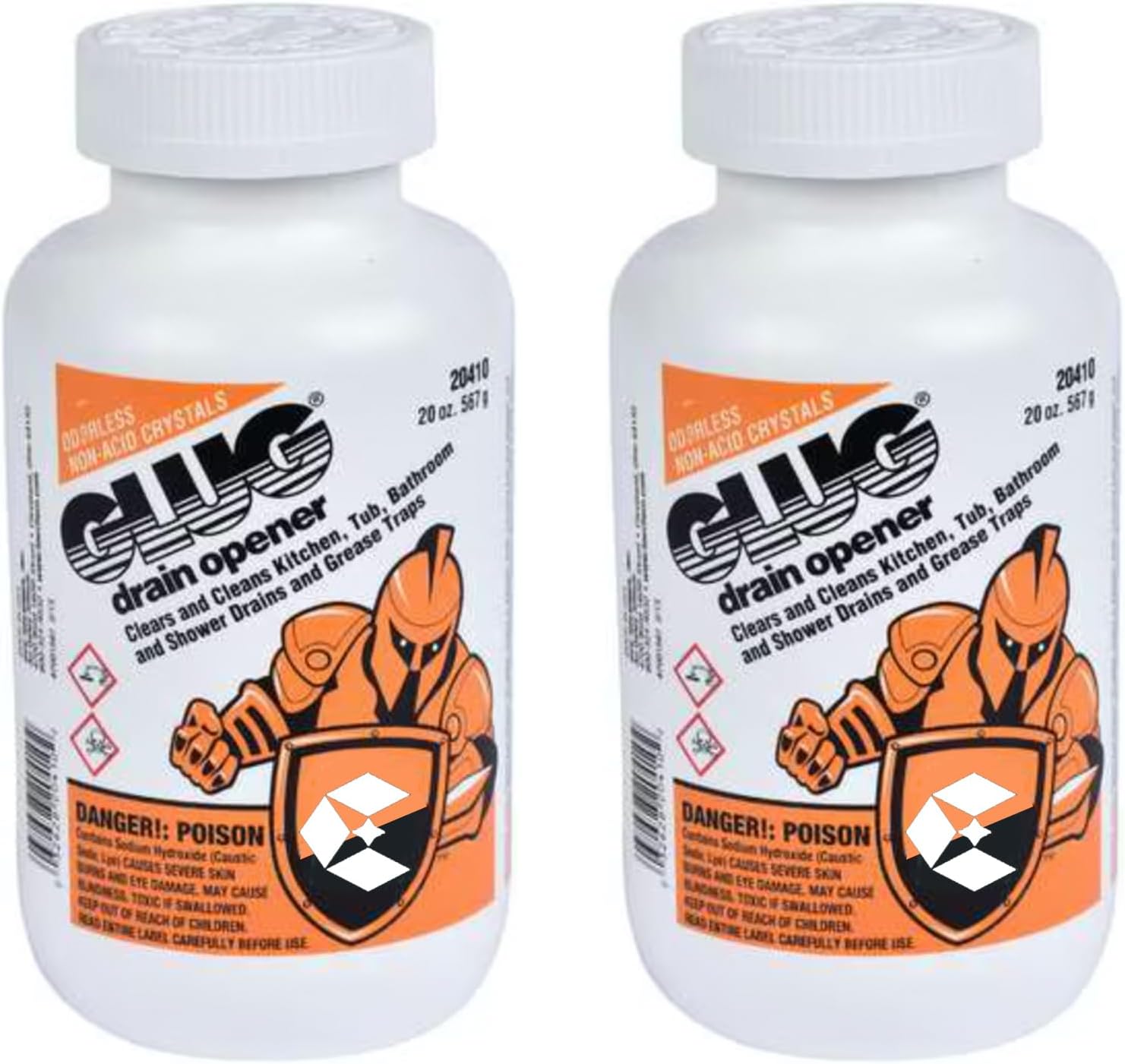 2 Pack Glug Crystal Drain Opener, 20 oz Bottles - Ready to Use Crystalline Solid, Unscented Drain Clog Remover