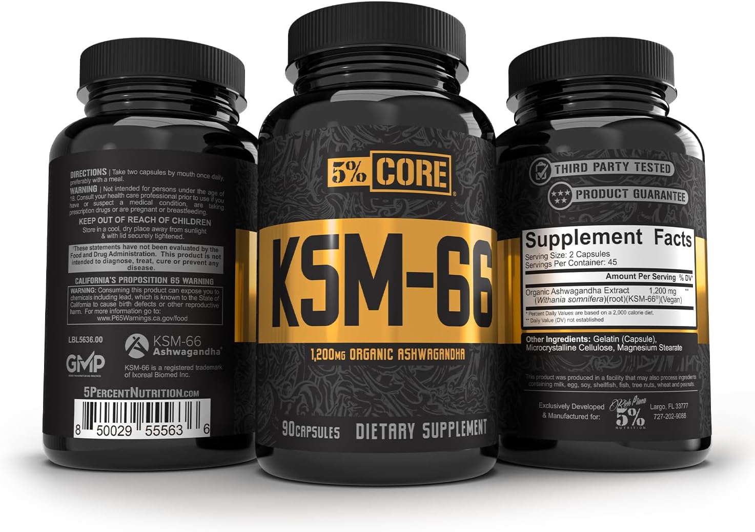 5% Nutrition Core KSM-66 Ashwagandha | 1,200mg Organic Ashwagandha Root Powder Extract | High Potency 5% Withanolides (45 Servings, 90 Capsules) - Image 2