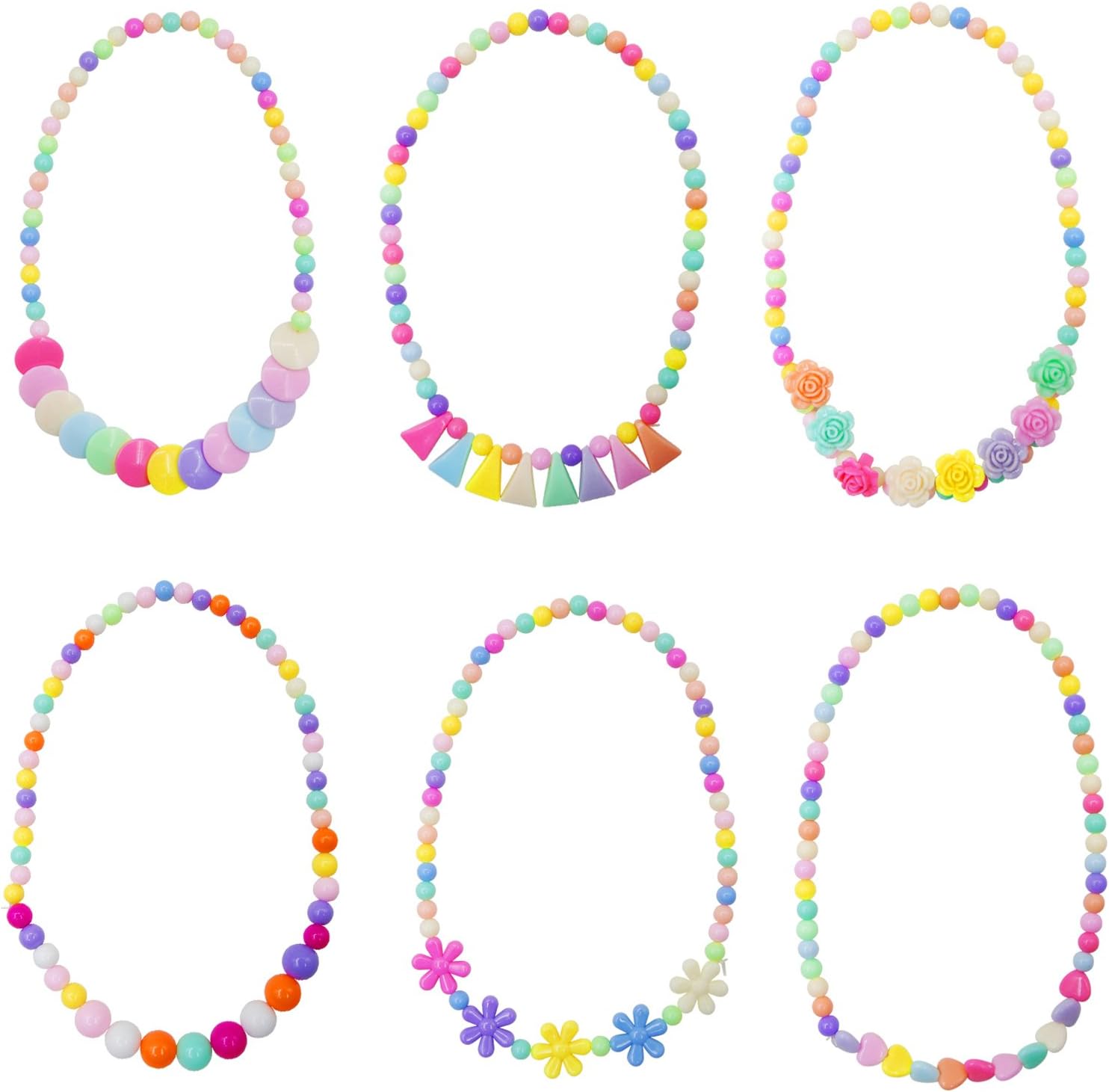 6 Sets Princess Necklace Bracelet, Dress Up Jewelry for Little Girls Kids Necklace Little Girls Jewelry Toddler Jewelry Costume Play Necklace and Bracelet Set Party Favor : Toys & Games