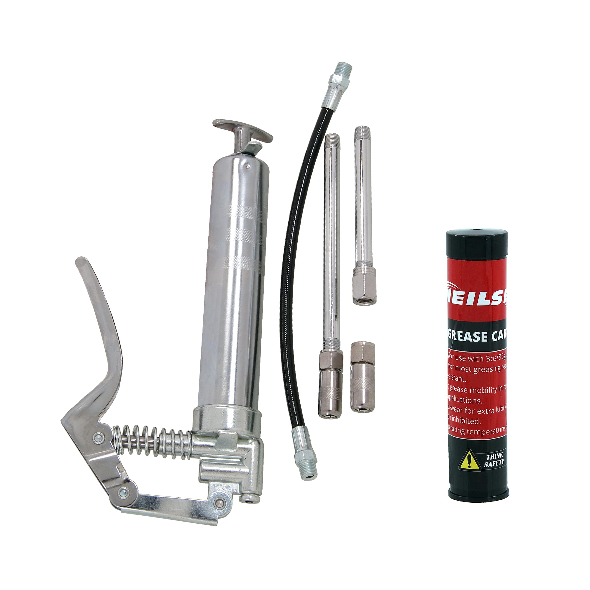 Neilsen Manual Grease Gun Lever Pistol Grip 120cc Cartridge Type Flexi Hose