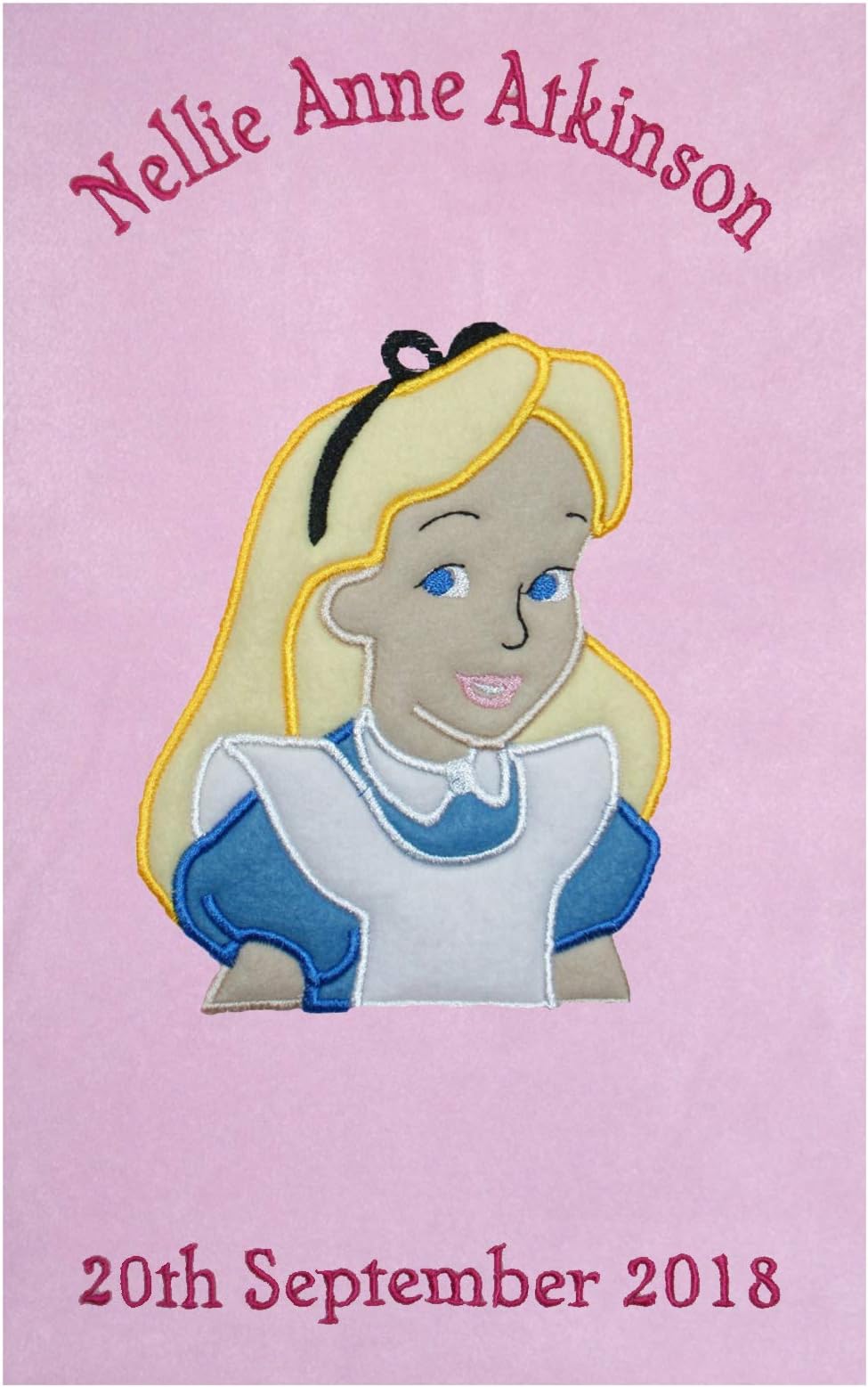 Oh Sew Simple Alice in Wonderland Disney Personalised Applique Fleece Baby Blanket - Choice of Blanket Colours Available at CUSTOMISATION Point