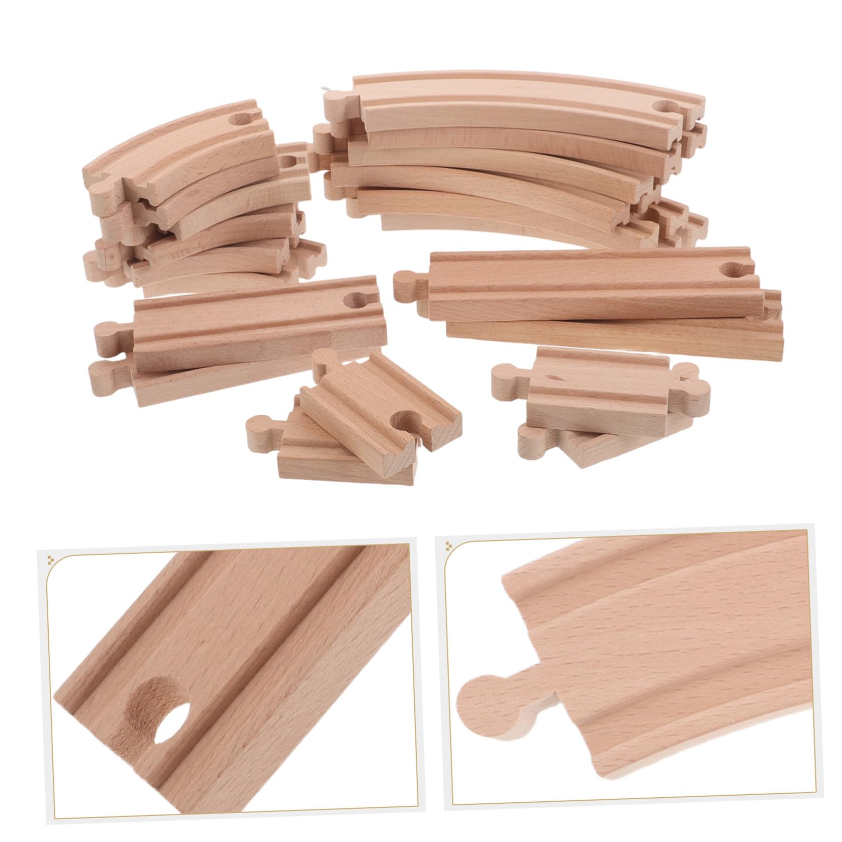HEMOTON Binari in Legno per Trenini, 20 Pezzi Beige, Curve e Dritte | Compatibili con Modellini Ferroviari, Pezzi di Giunzione Inclusi, Montaggio Creativo per Gioco Quotidiano