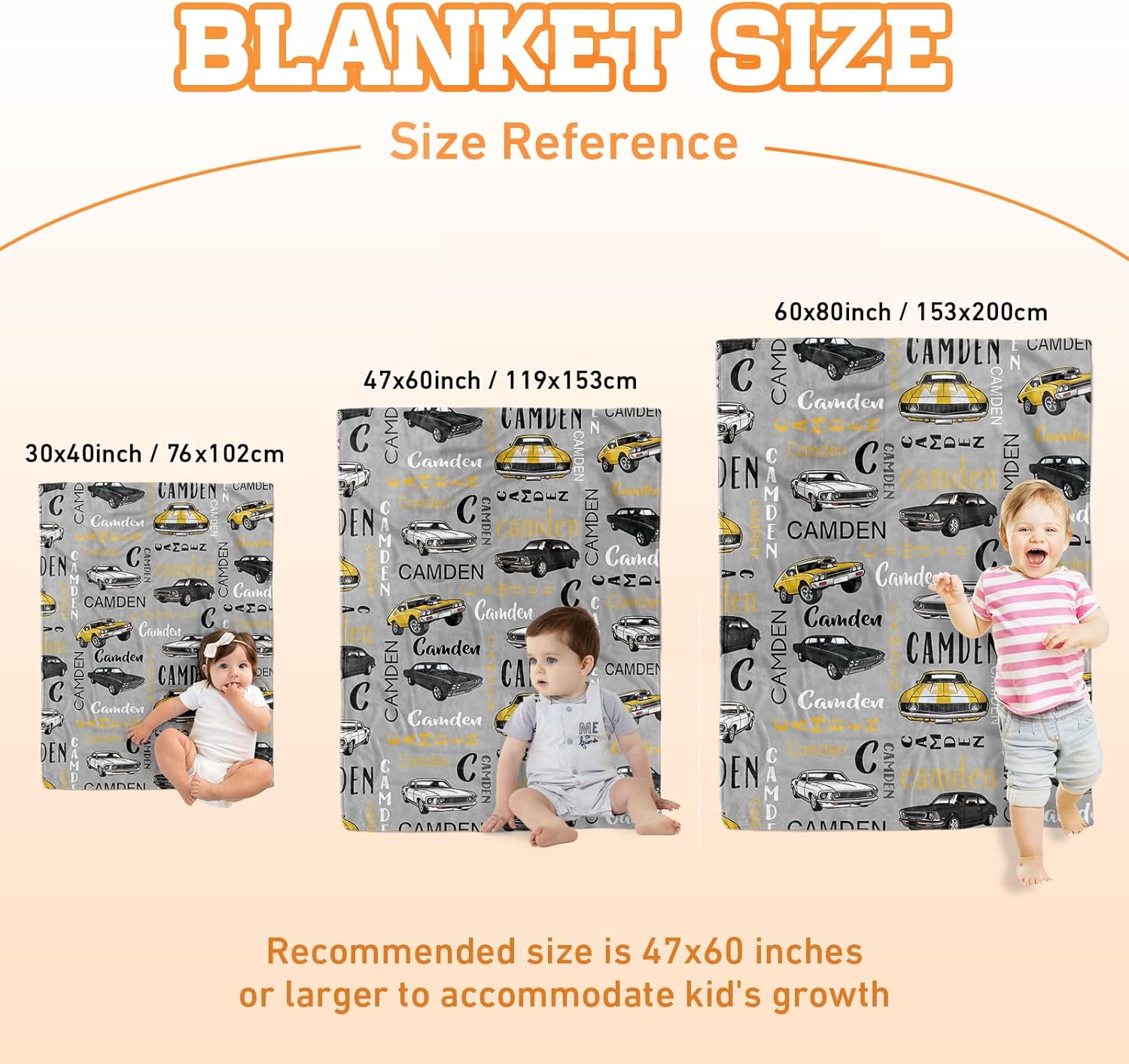 Dyoart Personalized Baby Car Blankets with Name - Receiving Swaddle Blanket with Double Layer Dotted Backing Suitable for Toddler Kids Teen Boys Girls Gifts(30"x40")
