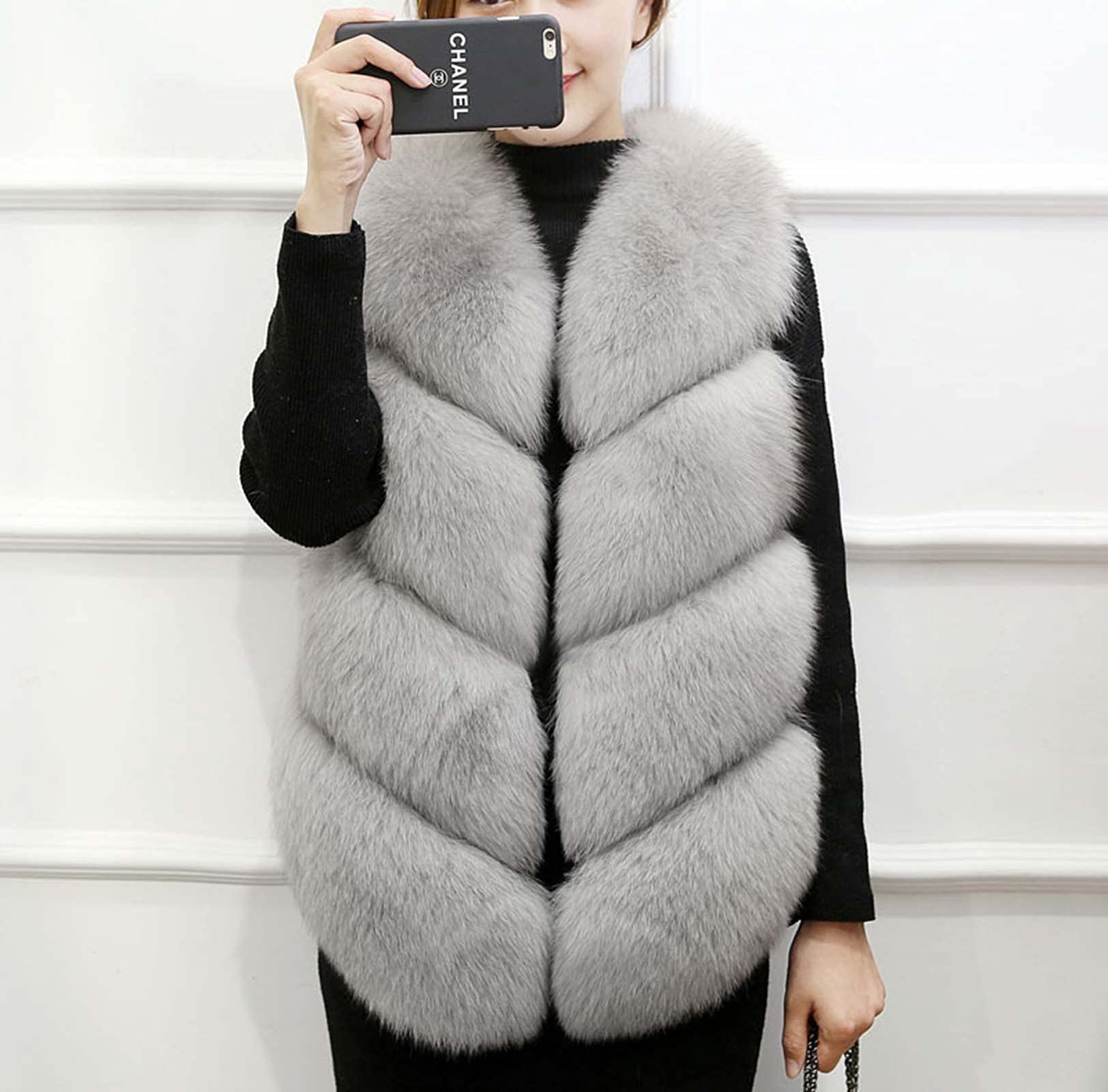 JOEupin Donne Caldo Lungo Faux Fox Pelliccia Gilet Gilet Senza Maniche Gilet Giacca Caldo Faux Fur Cappotto Outwear