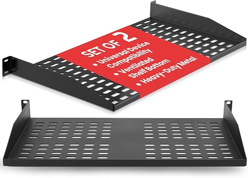 Pyle PLRSTN14UX2 1U Vented Rack Shelf 2-Pack - 10 Inch Cantilever Mount for 19 Inch Server Racks, 110lb Capacity Pyle PLRSTN14UX2 1U Vented Rack Shelf 2-Pack - 10 Inch Cantilever Mount for 19 Inch Server Racks, 110lb Capacity