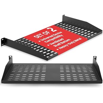 Pyle Shelves - Set of 2 19 Inch 1U Rack Shelves - Vented Rack Base for Network Cabinet and Server Cabinet, Patch Panel and Ne