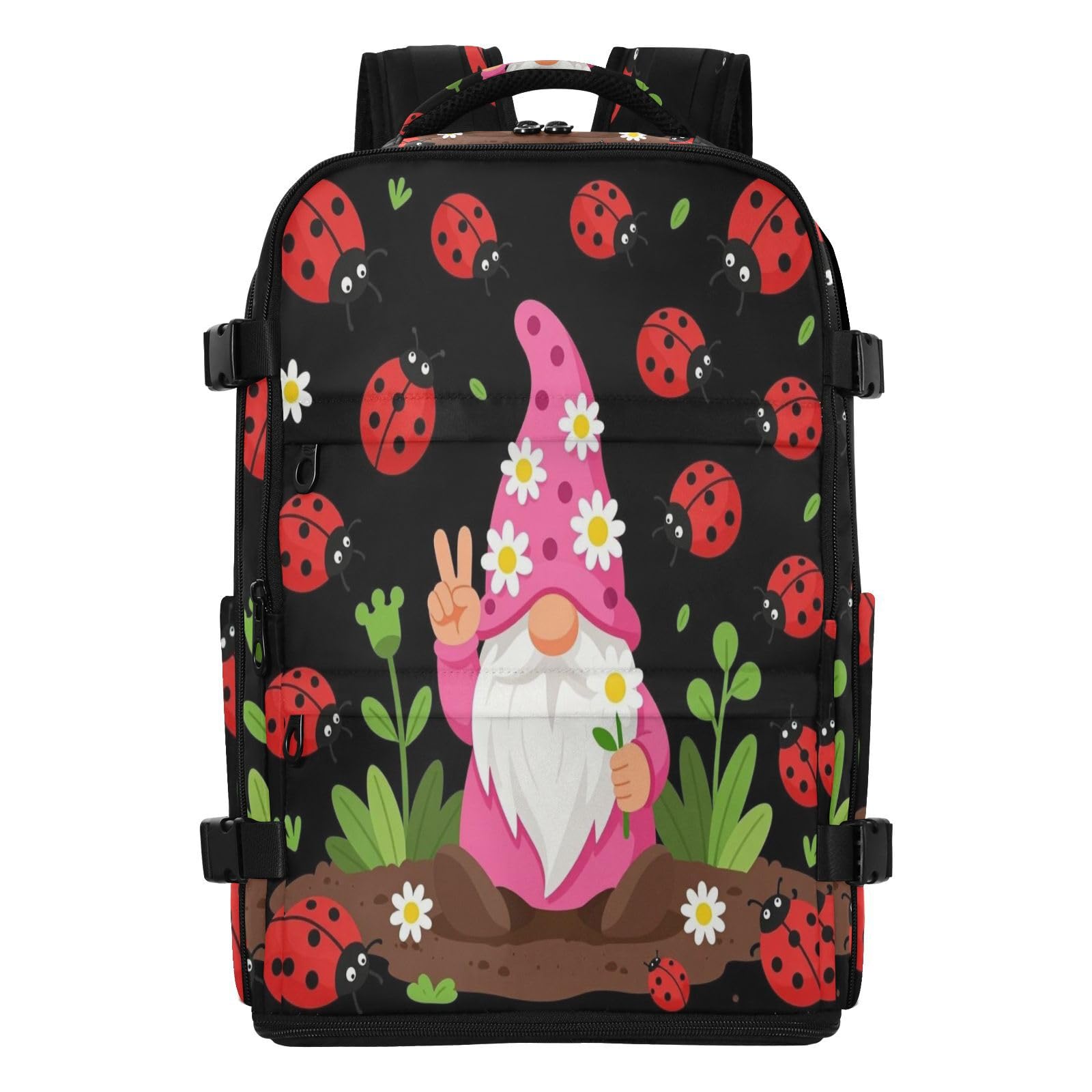 Mały plecak podróżny niezbędnik do samolotów 20 l | Lekka torba na laptopa Peace Love Gnome Lady Bugs Travel Essentials dla kobiet praca bolso para laptop 20L