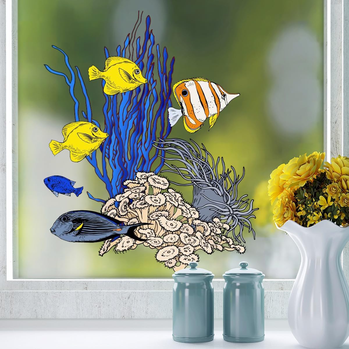 4PCS Under The Sea Toilet Seat Stickers Self-Adhesive Ocean Sea Life Toilet Lid Decals Watercolor Ocean Animals Fish Seaweed Coral Toilet Sticker for Cistern Bathroom WC Restroom Power Switch Decor