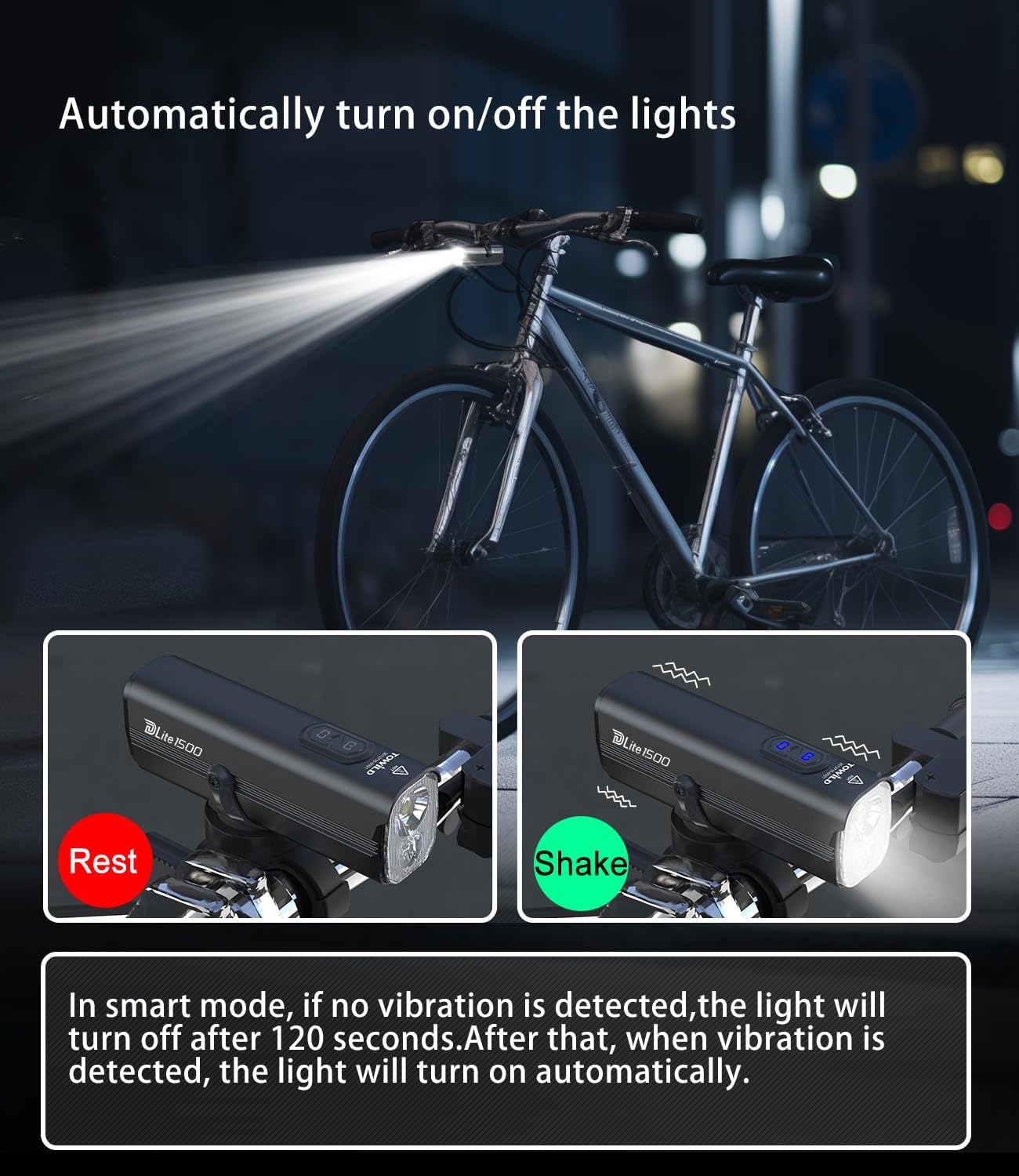 TOWILD DLite1800 Bike Lights for Night Riding 1800LM Dual Light Source System,Super Bright Front Bicycle Light Waterproof Bike Headlight for Mountain,Road,Commuter Cycling -Fits All Bikes - Image 7
