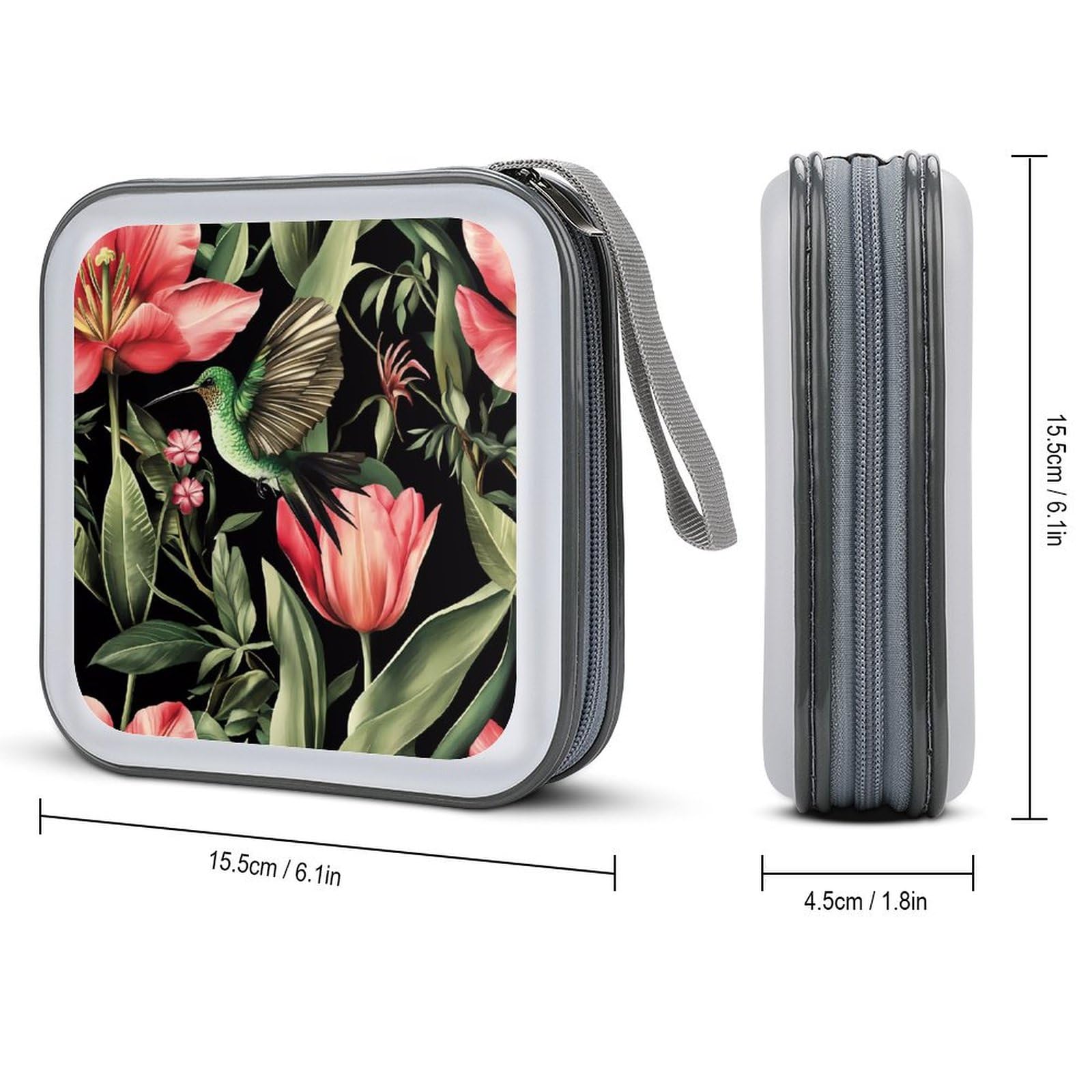 Cute Hummingbird Flowers CD Case Portable DVD Holder Storage Organizer for Home Travel