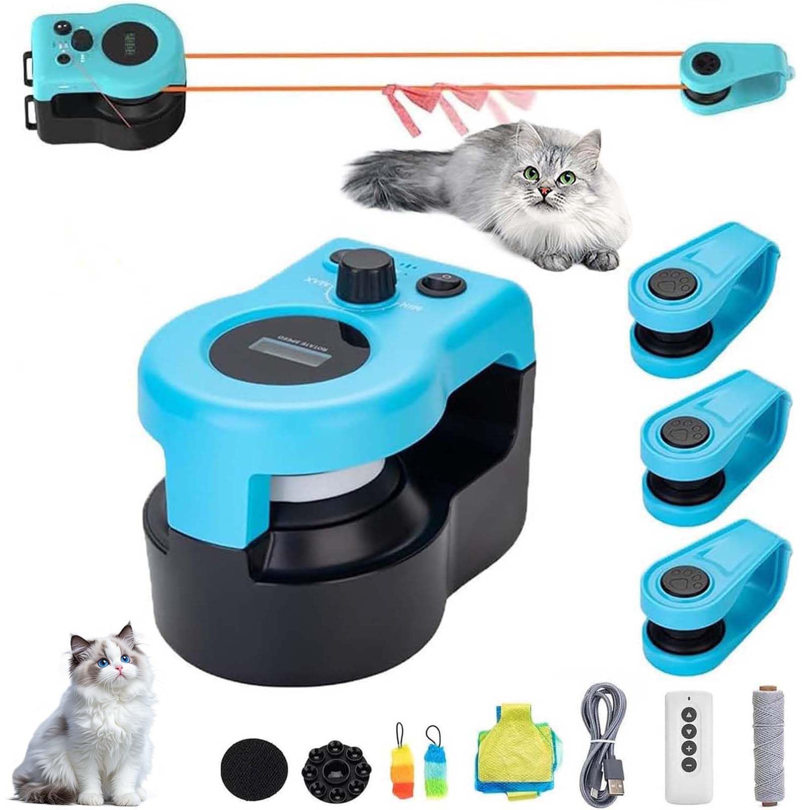 Rueda de correr para gatos, ejercitador interactivo para gatos de interior, juguete de velocidad ajustable con control automático/remoto para simulación de caza de ratones