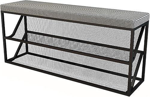 Miniatura 13 de Banco otomano de almacenamiento para pies en el extremo de la cama, banco de zapatos de entrada con cómodo cojín, 3 niveles, de malla metálica,