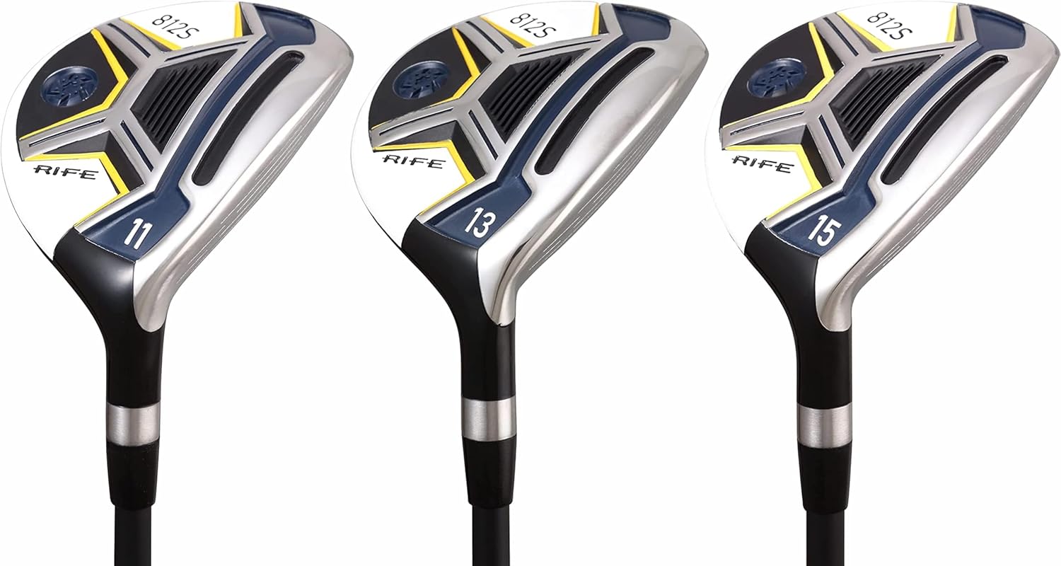 Senior Mens Rife 812s New Offset #11 + #13 +#15 Fairway Metal Wood Clubs Set Right Handed Senior Flex with Mens Senior Size Black Pro Velvet Grips Fairway Wood Set + Headcovers