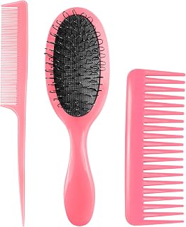 STARTMAKERS 3PCS Wig Brush Set: Loop Brush, Wide Tooth Comb & Rat Tail Comb for Synthetic Wigs, Human Hair Extensions - Gentle Detangling