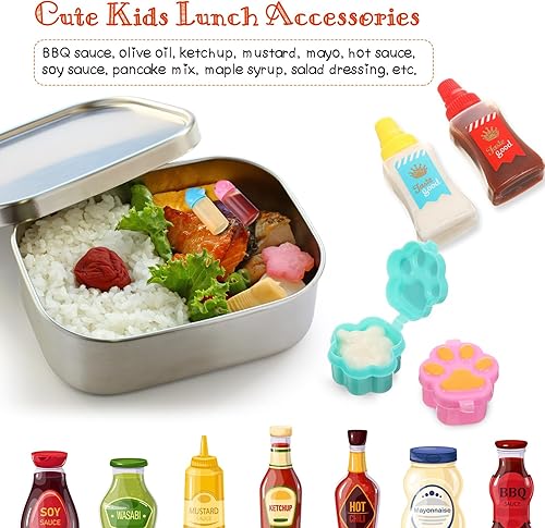 Miniatura 6 de 50 piezas de accesorios para cajas Bento para niños, incluyendo palillos de alimentos, mini botellas de condimentos, botellas exprimibles de