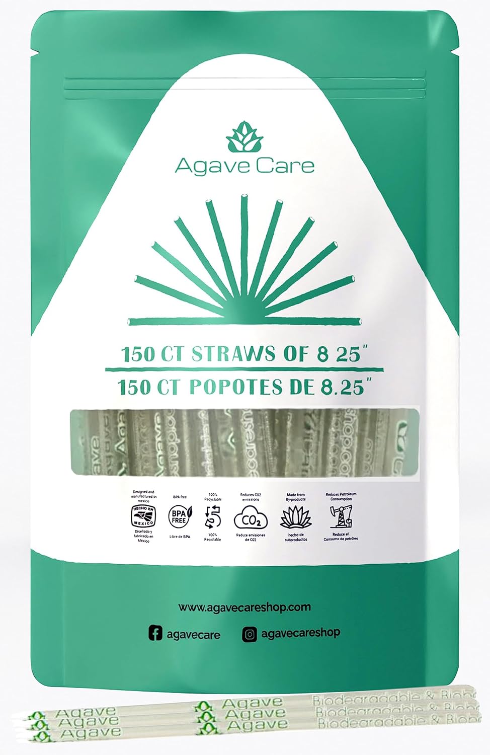 Agave biodegradable straws made with agave fibers A
