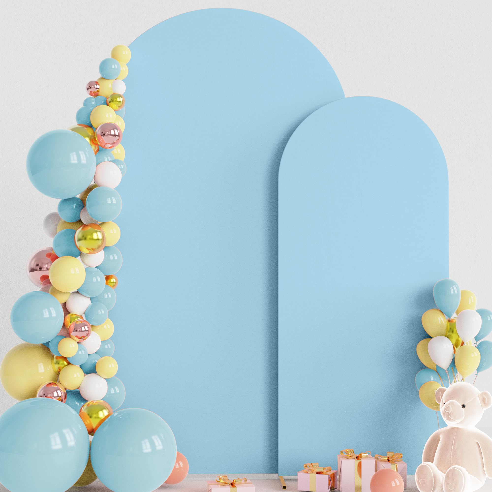 Wokceer Wedding Arch Cover 7.2FT, 6FT Spandex Fitted Wedding Arch Stand Covers 2 Set Round Top Chiara Arch Backdrop Stands Cover for Birthday Party Ceremony Banquet Decoration Dusty Blue