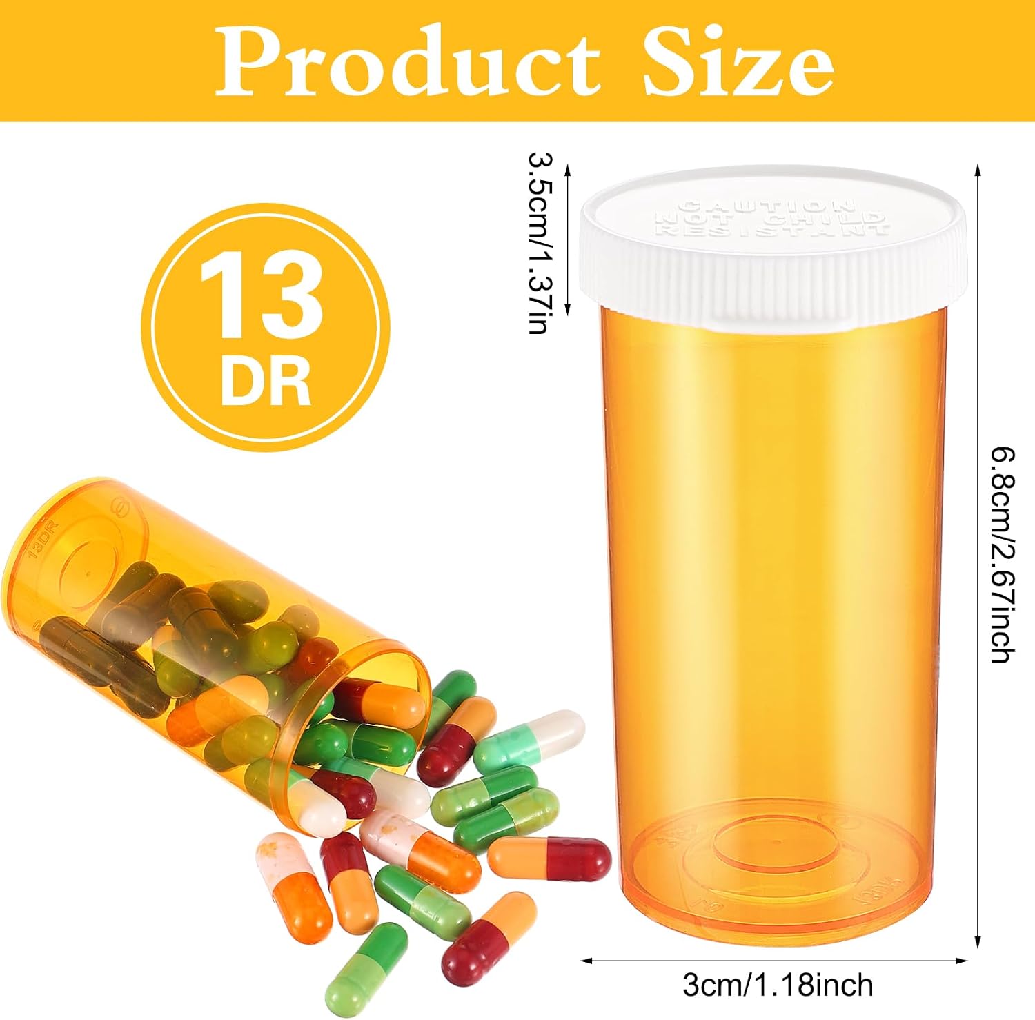 ElevateTech Empty Pill Bottles with Caps, Small Medicines Bottle Plastic Vials Easy Open Medication Vials Containers Clear Travel Pill Cases Organizers (13 Dram, 9 Pcs)