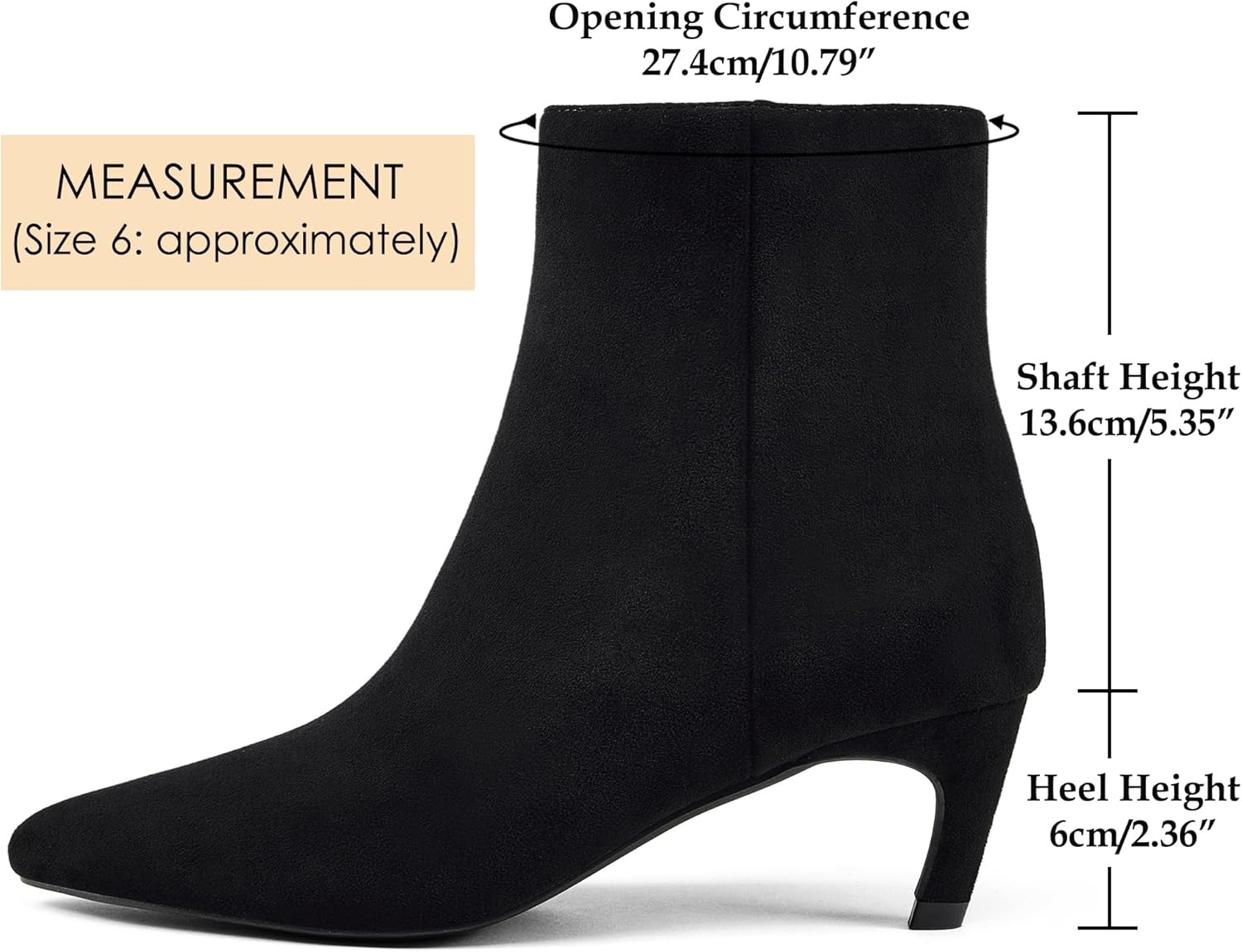 GENSHUO Women's Pointed Toe Ankle Boots 2.36 Inch Low Kitten Heel Booties with Side Zipper, Fall Winter Short Dress Boots Shoes - Image 3
