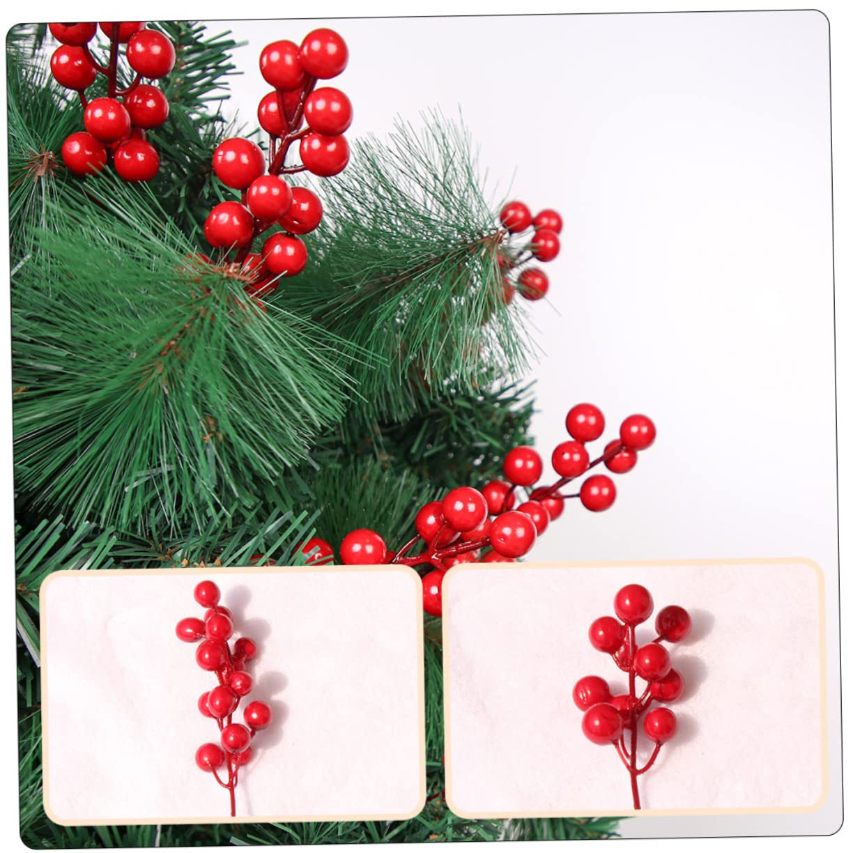 Cabilock 90 Pièces Fruits Rouges Bricolage Décor De Fruits Rouges Branches De Houx Cueillette De Baies De Houx Cueillettes De Baies De Noël Faux Rouge Plante Hiver Mousse