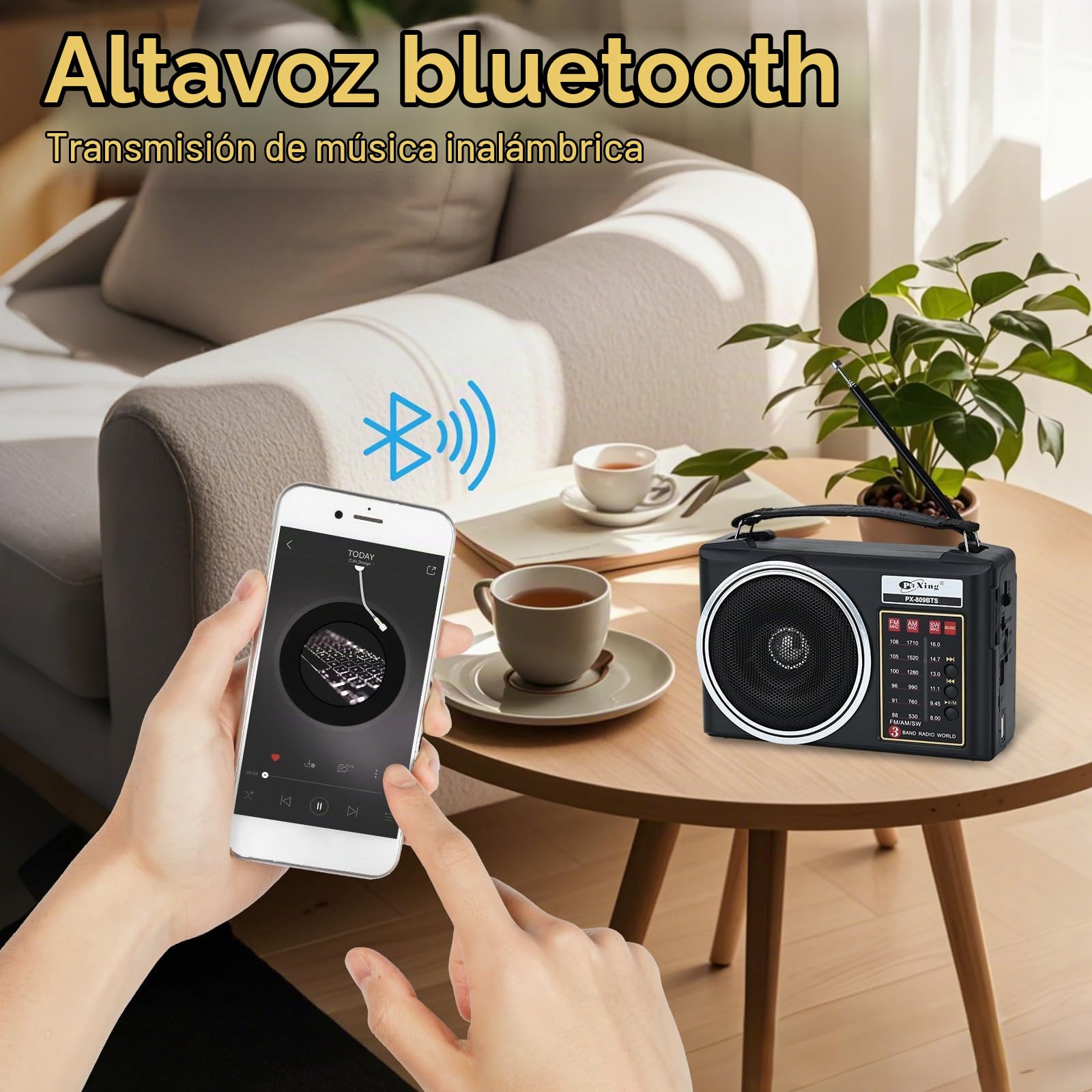 Radio Am/FM/SW Bluetooth Retro portátil y compacta con Panel Solar, iluminación LED portátil, batería Recargable, Reproductor MP3 Compatible con Tarjeta TF/USB (Negro)